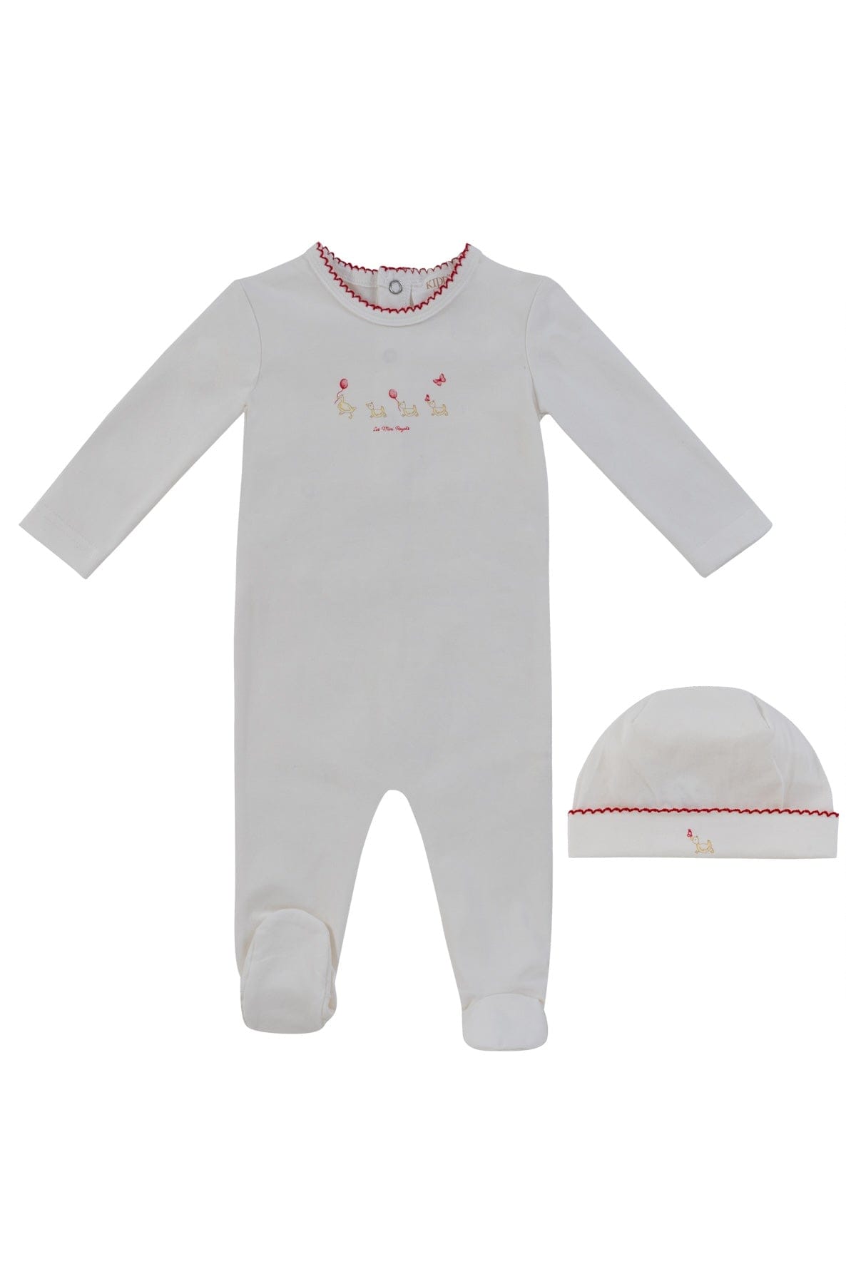 KIPP Collection Cotton Footie and Hat Set with Embroidered Detail for Babies