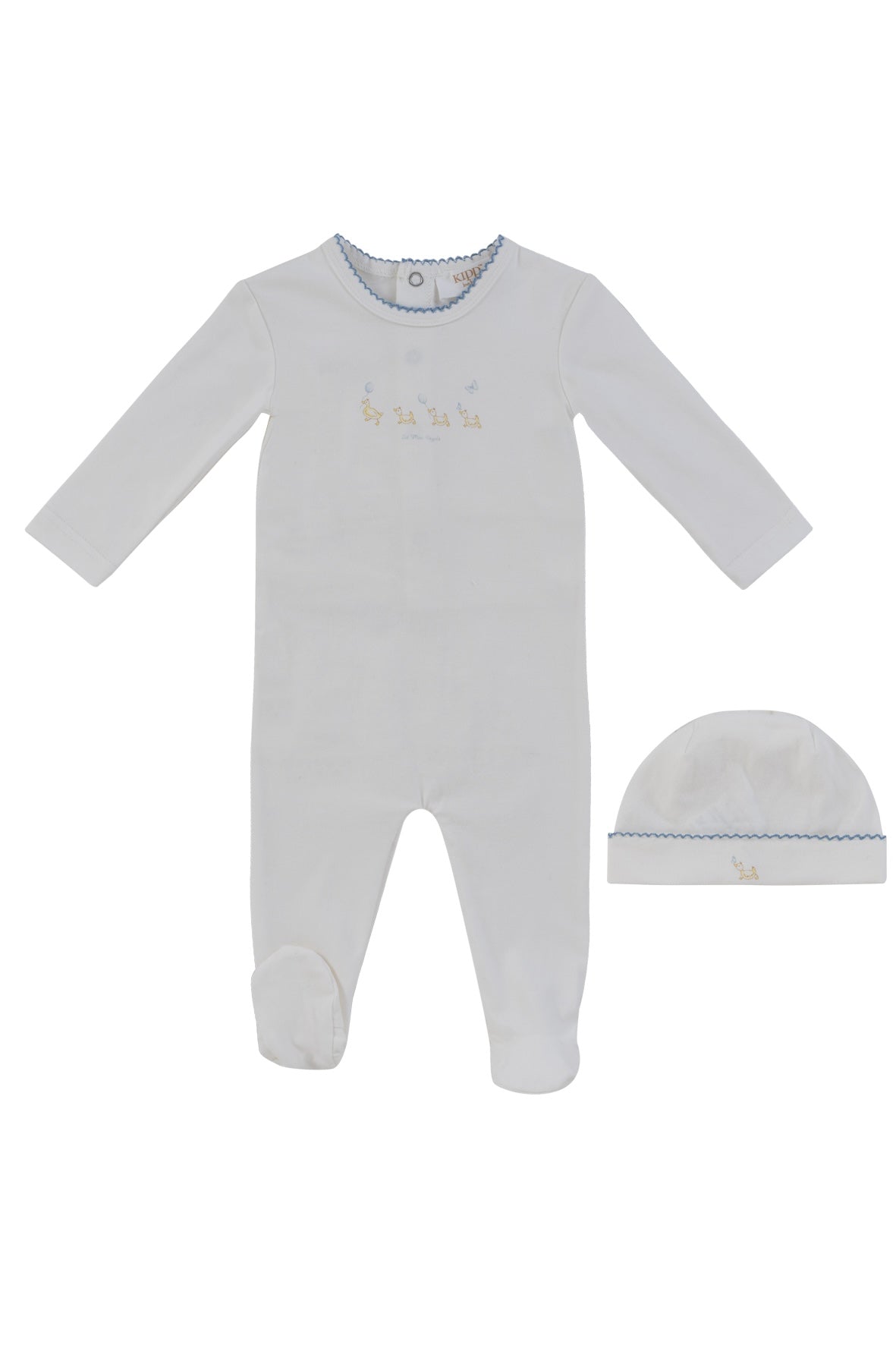 KIPP Collection Cotton Footie And Hat Set With Embroidered Detail For Newborns