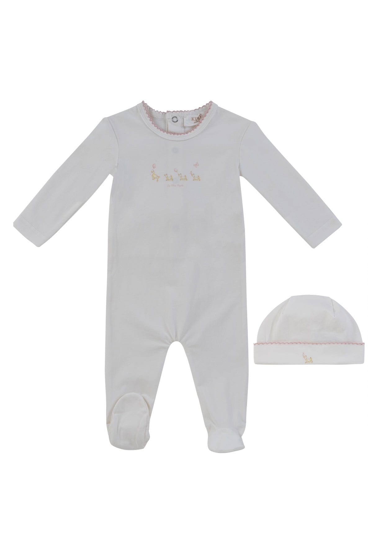KIPP Collection Cotton Footie and Hat Set with Embroidered Detail for Babies