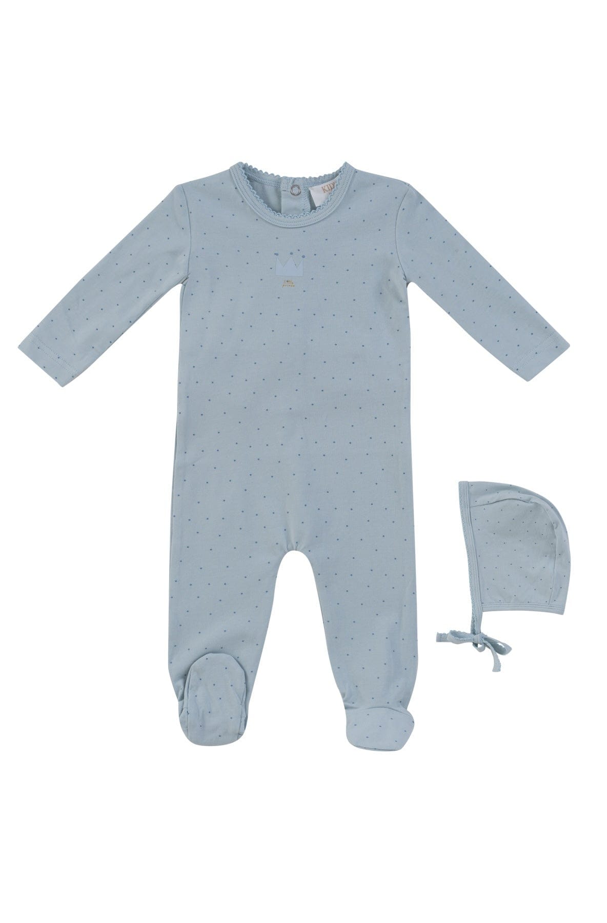KIPP Collection Baby Footie Set With Crown Print And Matching Hat For Newborns