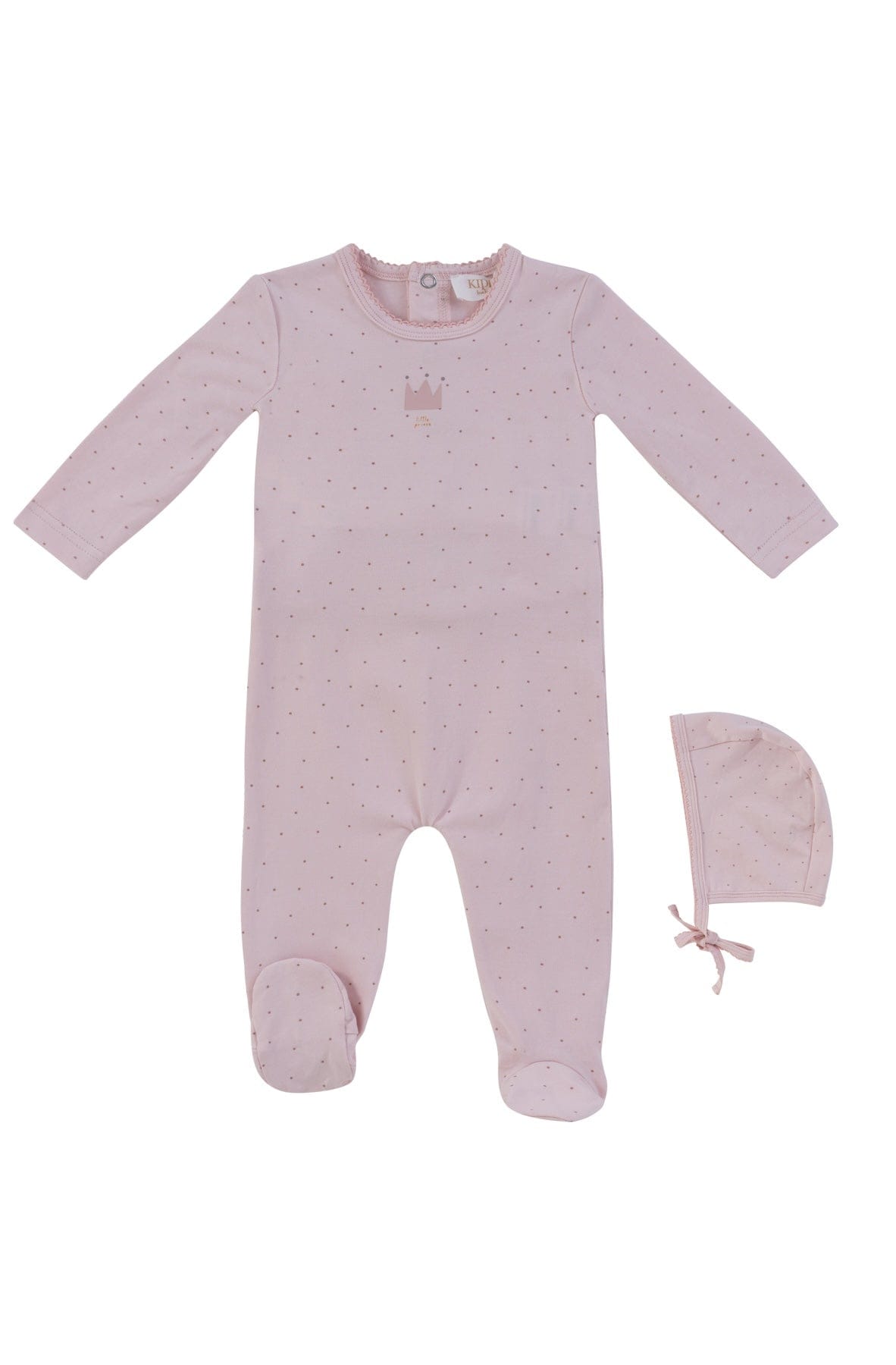 KIPP Collection Baby Footie and Hat Set with Crown Print for Newborn Girls