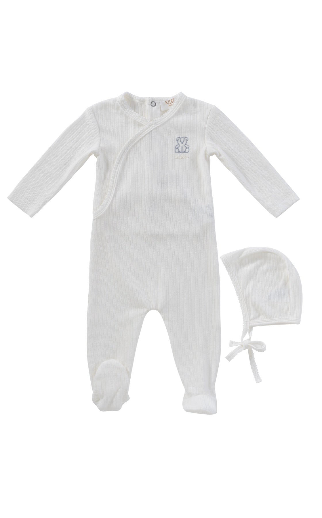 KIPP Collection Baby Footie and Bonnet Set with Embroidered Wrap for Newborns