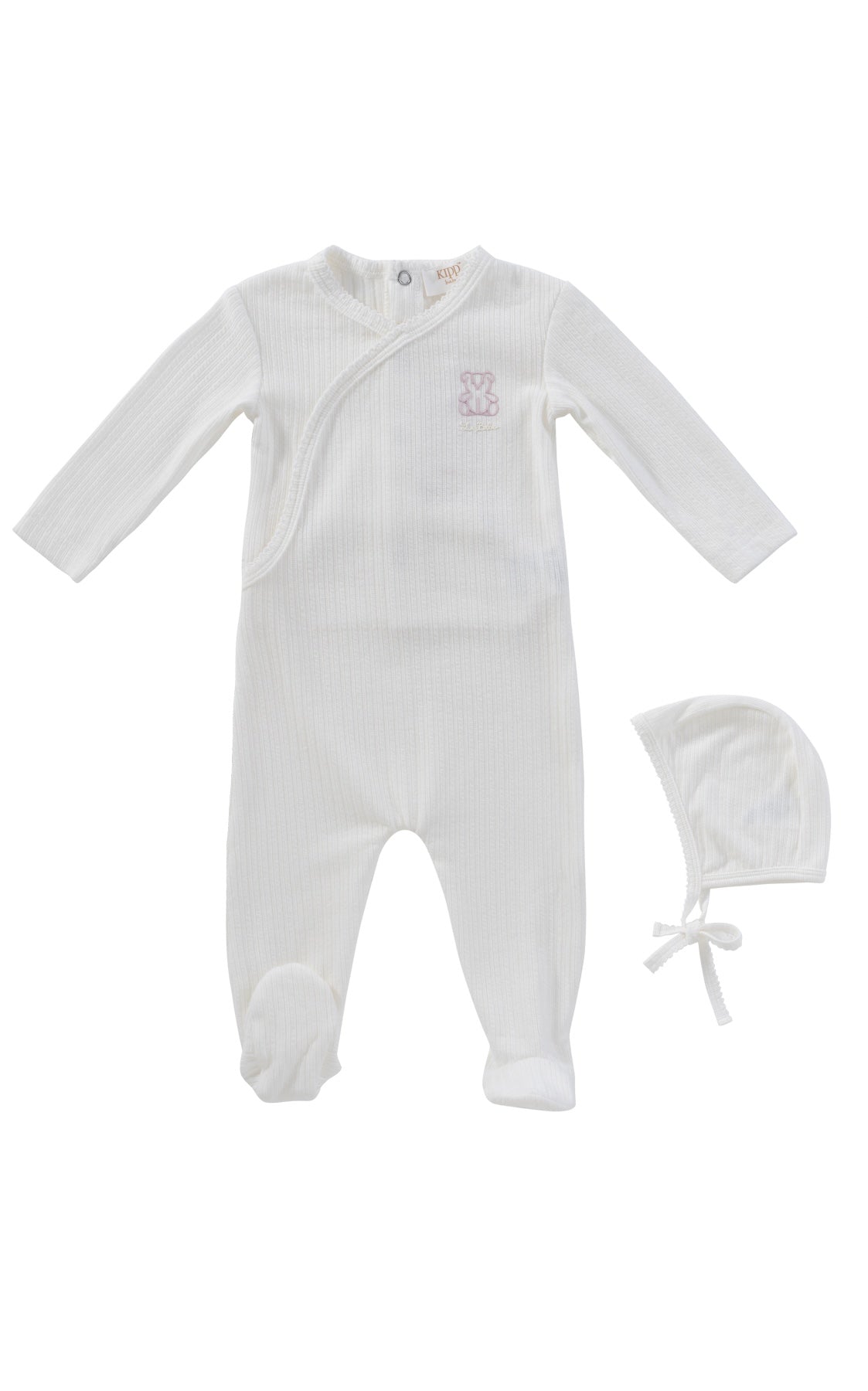 KIPP Collection Teddy Wrap Footie and Bonnet with Embroidered Detail for Newborn