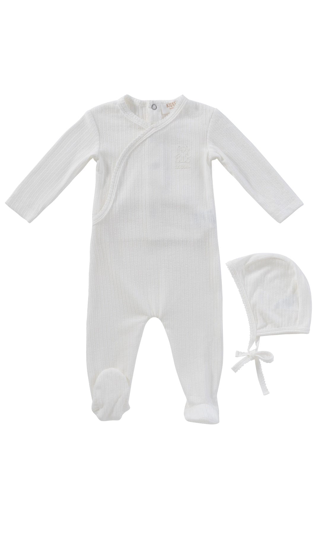 KIPP Teddy Wrap Footie and Bonnet Set with Embroidered Detail for Newborns