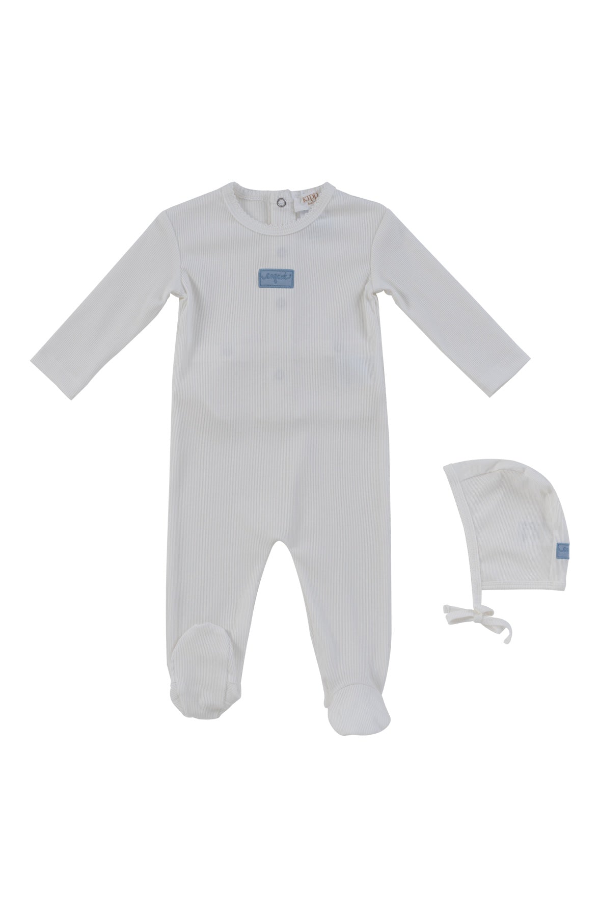 KIPP Collection Ribbed Footie and Bonnet Set with Front Patch for Newborns