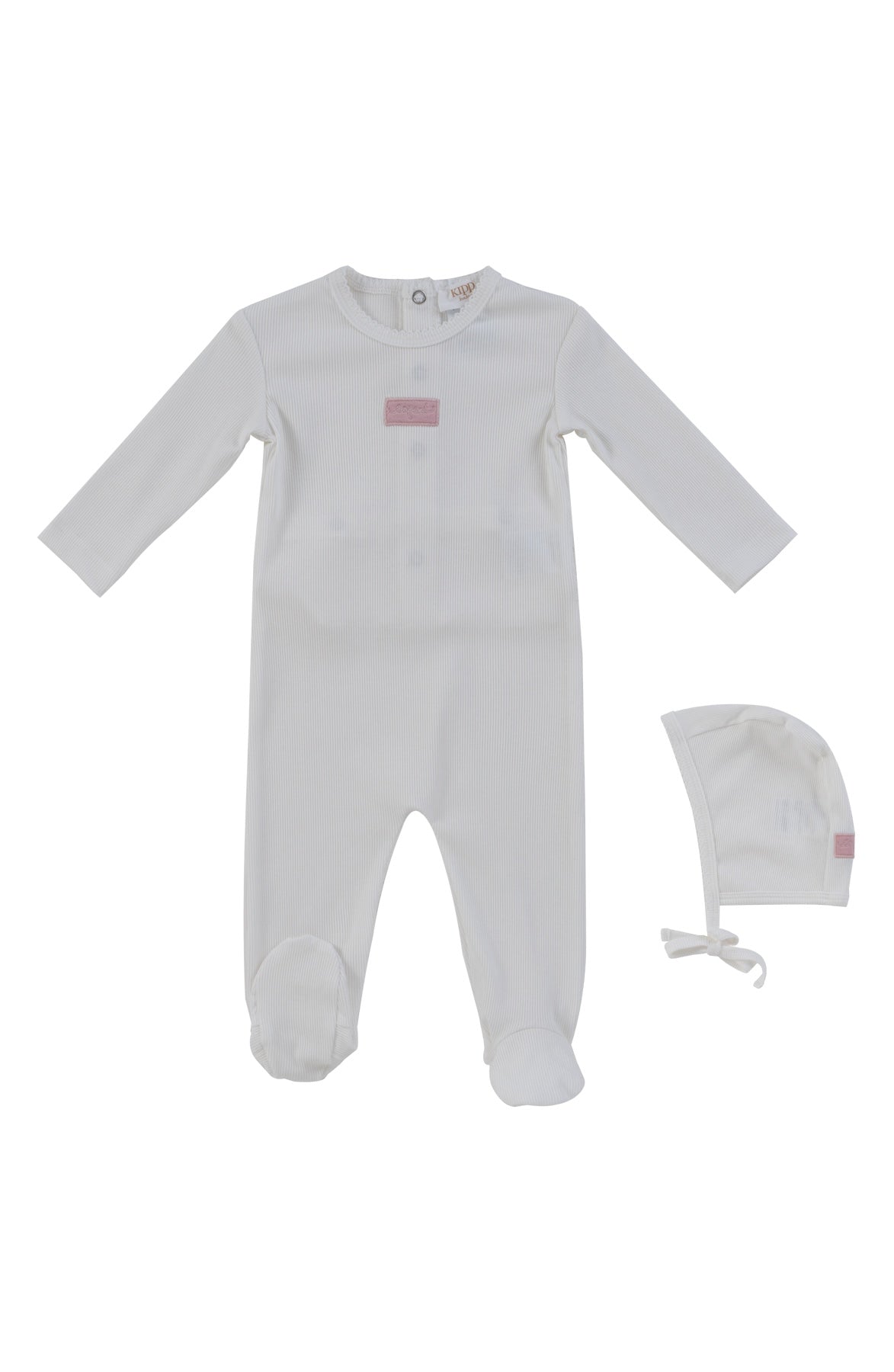 KIPP Collection Ribbed Footie Set with Patch Detail Bonnet for Newborns