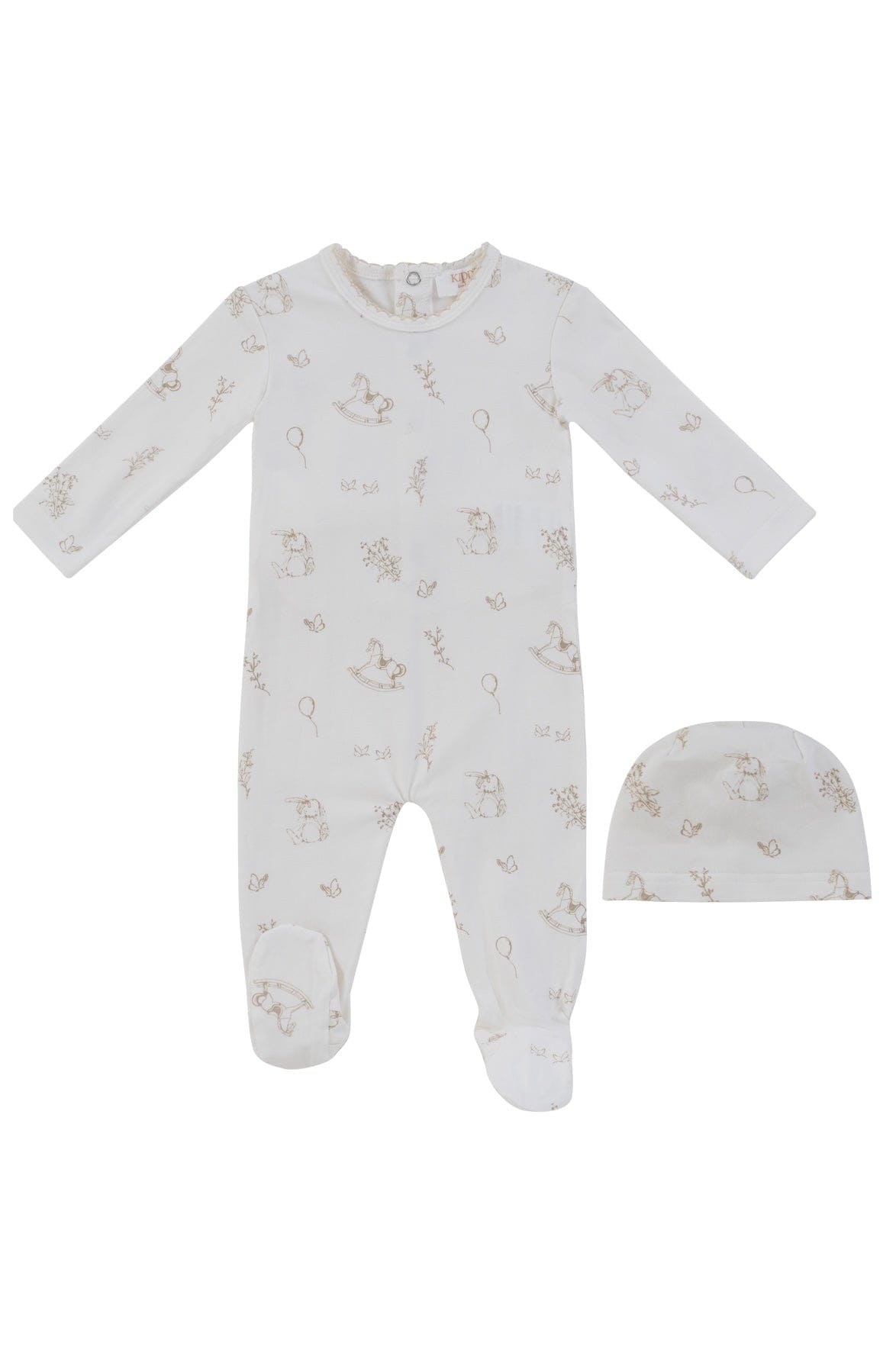 KIPP Collection Baby Footie Set with Graphic Print and Hat for Newborns Stone