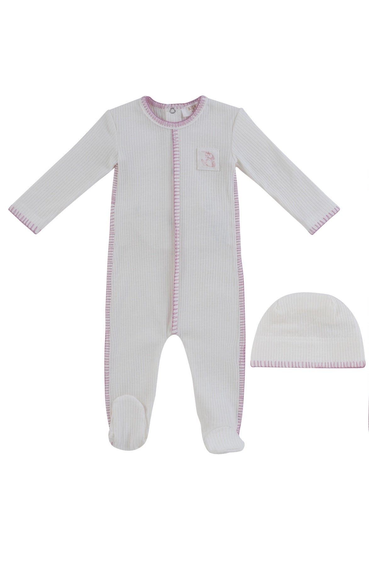 KIPP Collection Ribbed Footie with Front Patch Detail in Pink for Newborns