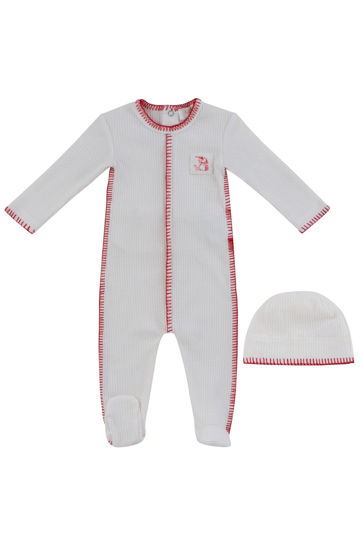 KIPP Collection Bunny Ribbed Footie and Hat Set with Patch Detail for Babies