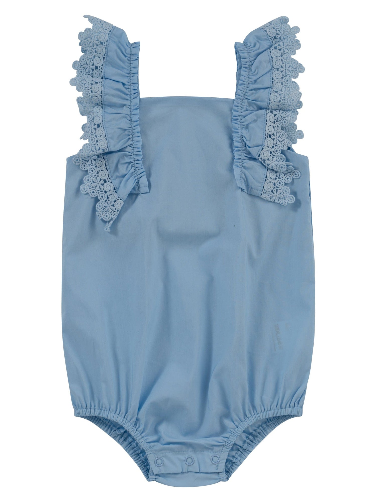 KIPP Collection Baby Onesie With Ruffle Lace Straps And Snap Closure In Blue