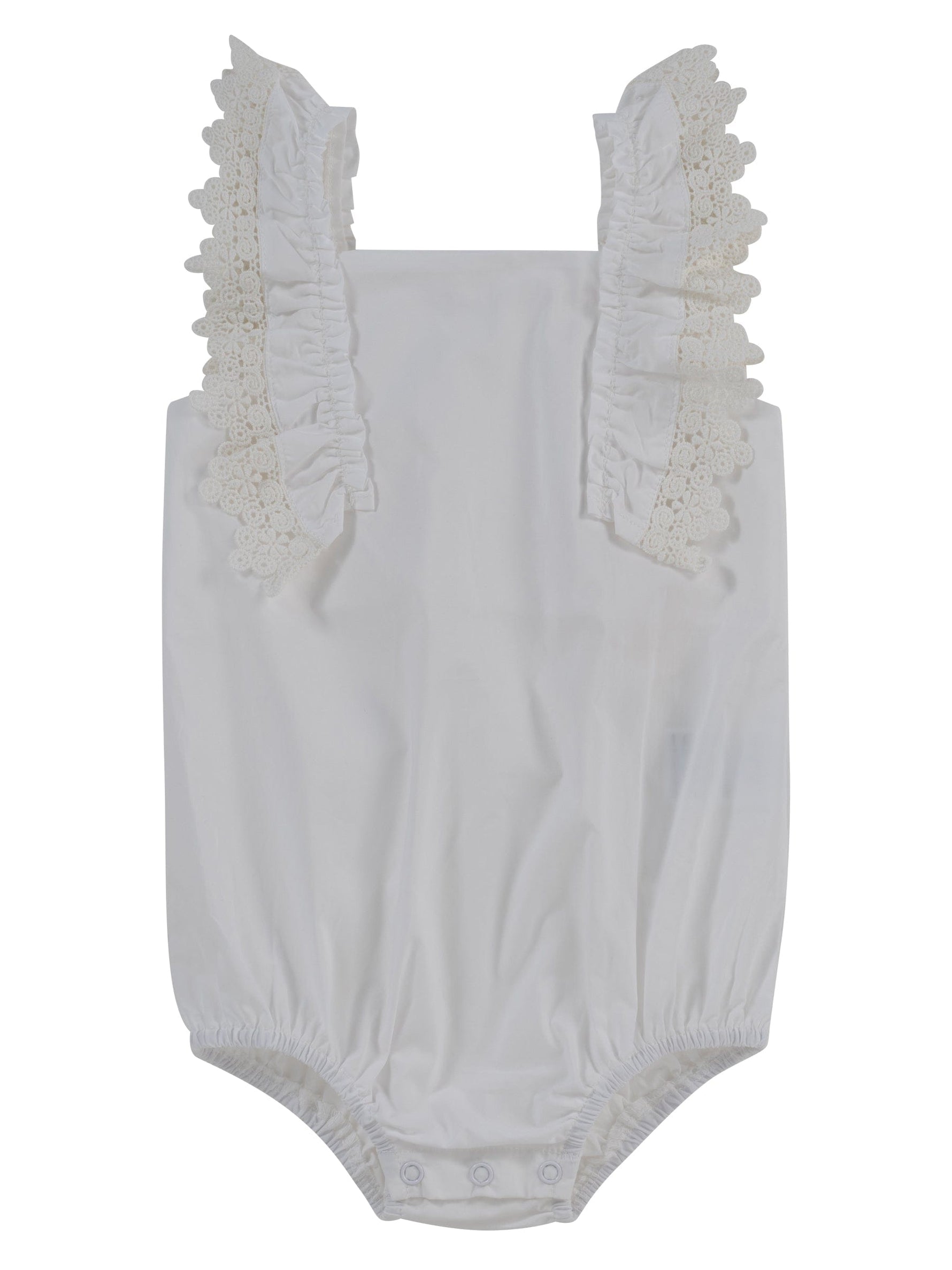 Zoe Bubble - White - Baby & Toddler Clothing, Textile, Ruffle, Sleeveless shirt, Embellishment | Everetts Place