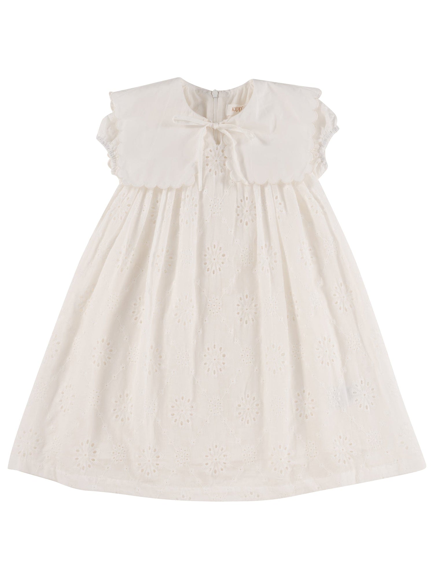 KIPP Collection Eyelet Dress With Ruffled Collar And Tie Detail For Girls