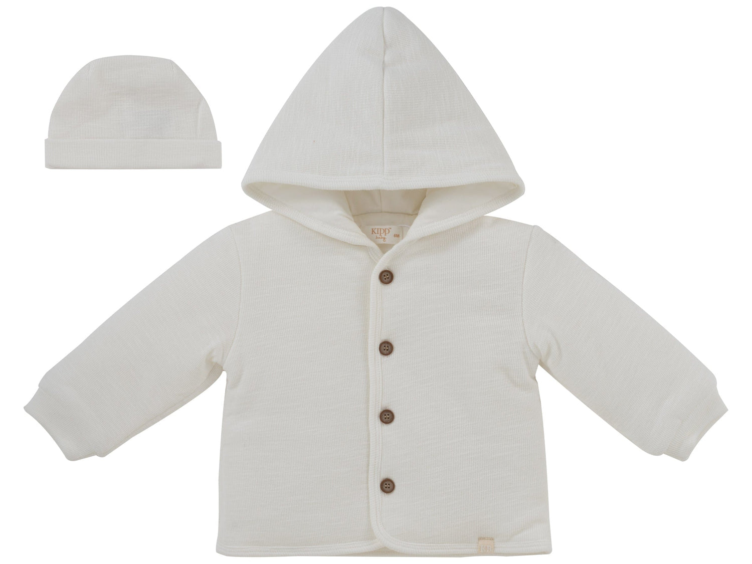 KIPP Collection Knitted Hooded Jacket and Hat with Button Detail for Babies