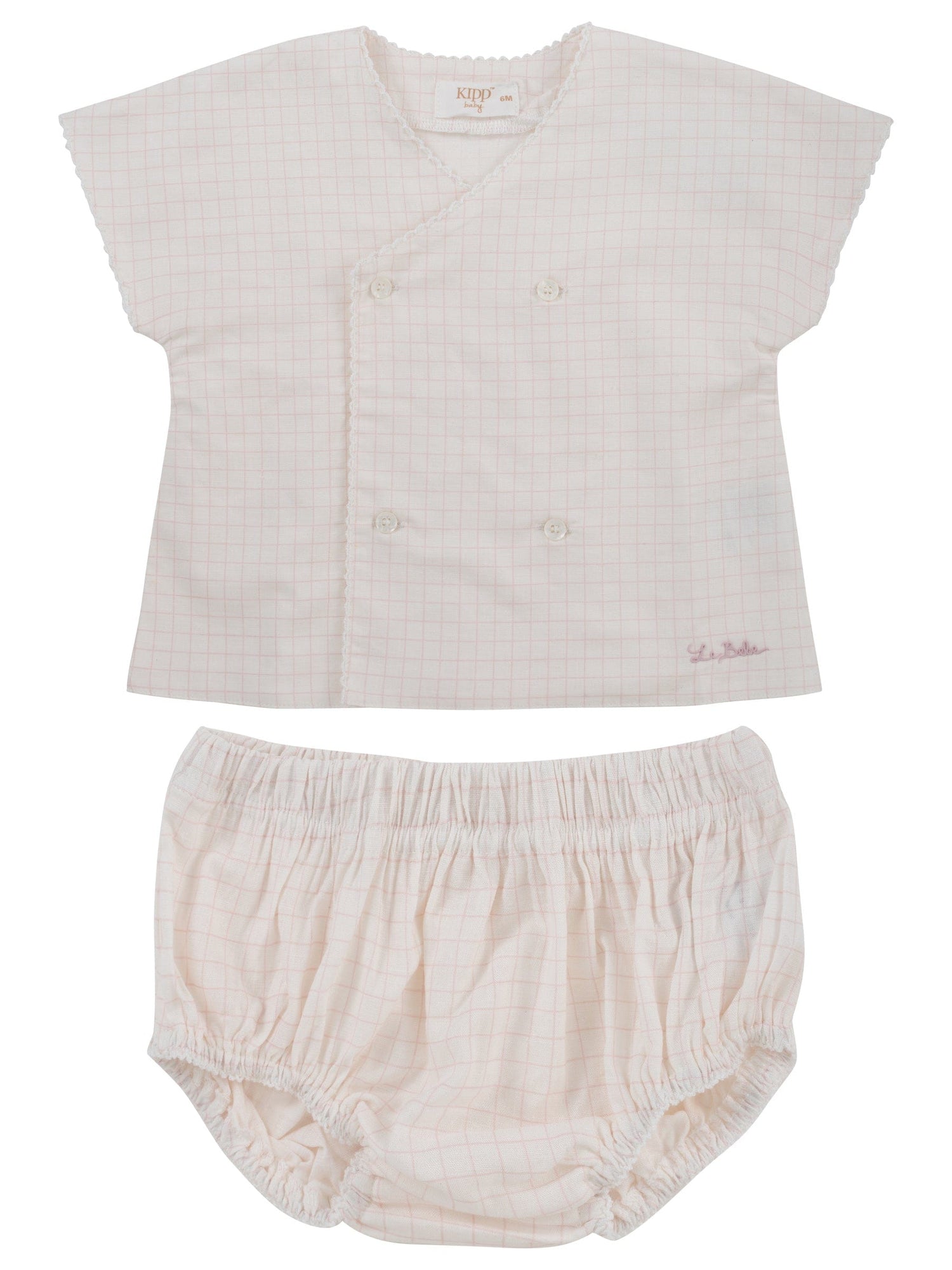 KIPP Collection Windowpane Set Pink with Wrap Top Button Detail for Babies
