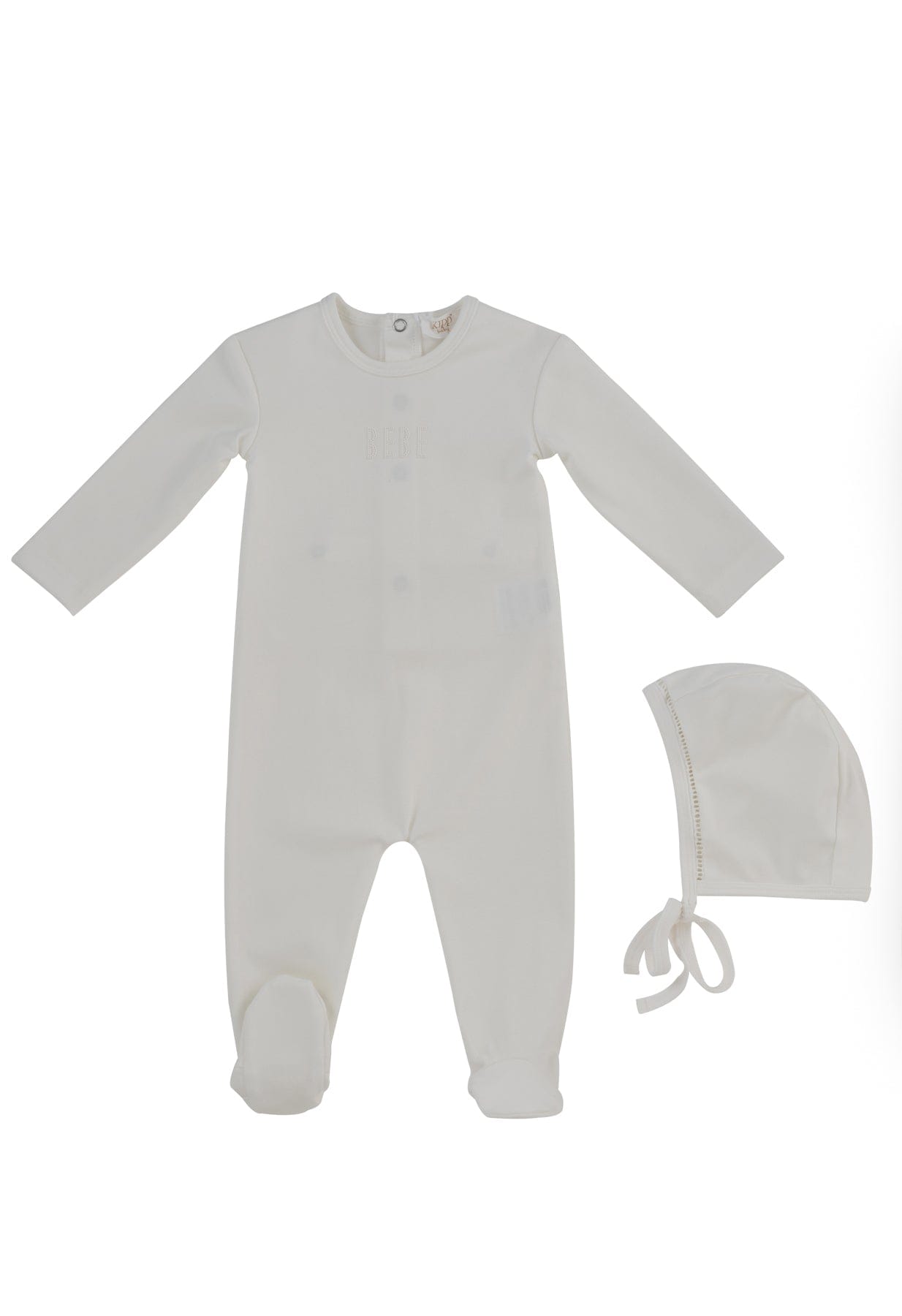 KIPP Collection Baby Footie and Hat Set with BEBE Embroidery for Newborns