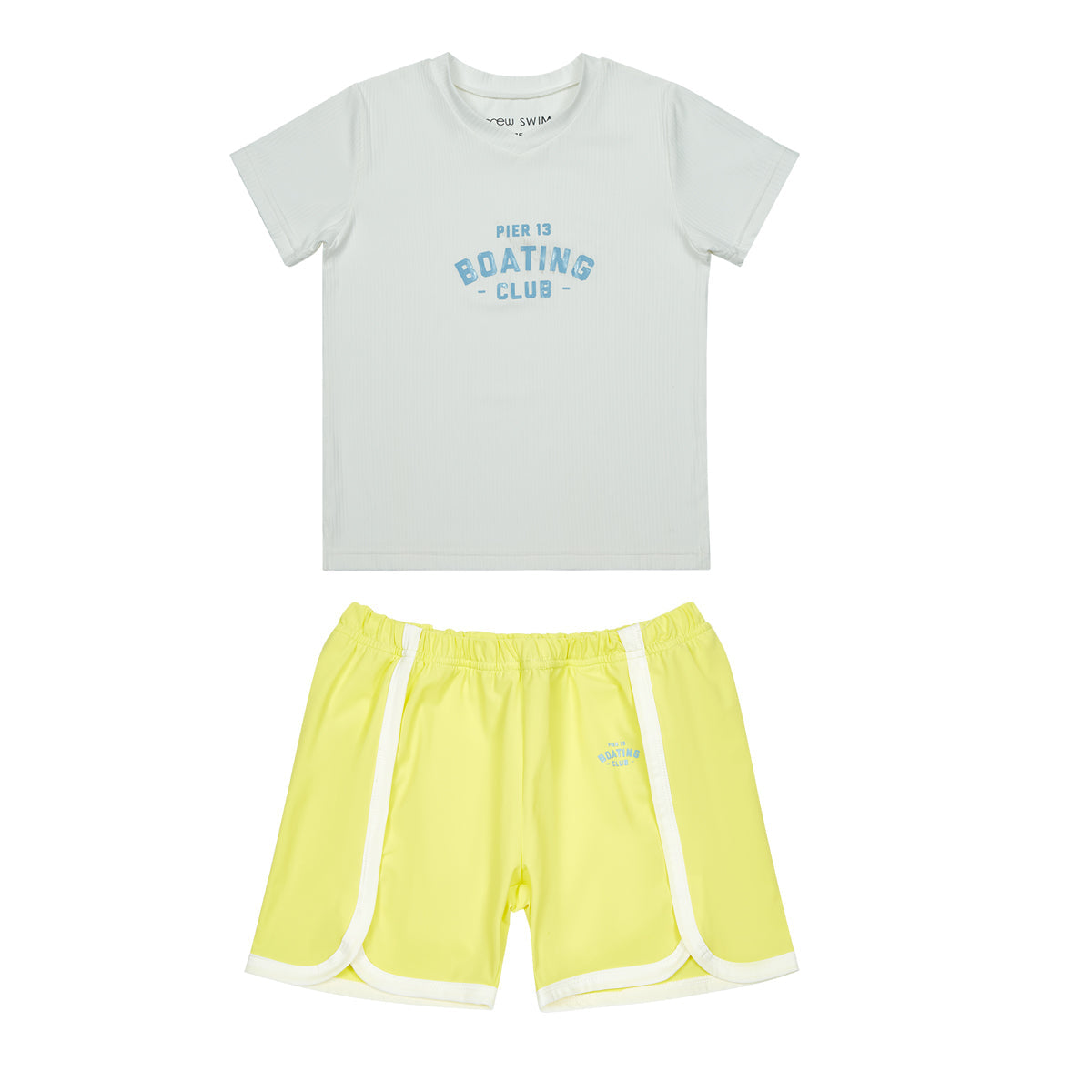 Pier 13 Boy Swim Set Yellow With Graphic Short Sleeve Shirt And Shorts