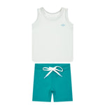 Pier 13 Boy Swim Tank Set - Green - White, Shorts, Boardshorts, Bermuda shorts, Active Shorts | Everetts Place