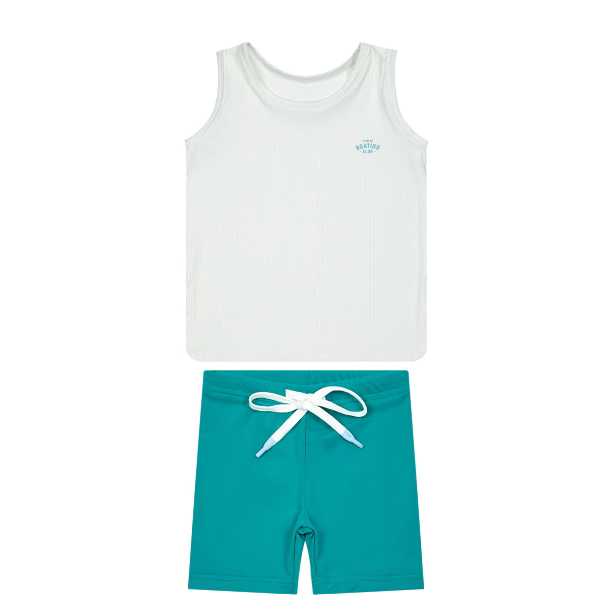 Pier 13 Boy Swim Tank Set With Sleeveless Top And Drawstring Shorts Green