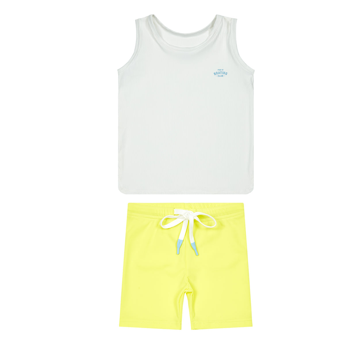 Pier 13 Boy Swim Tank Set With Graphic Print And Drawstring Shorts Yellow