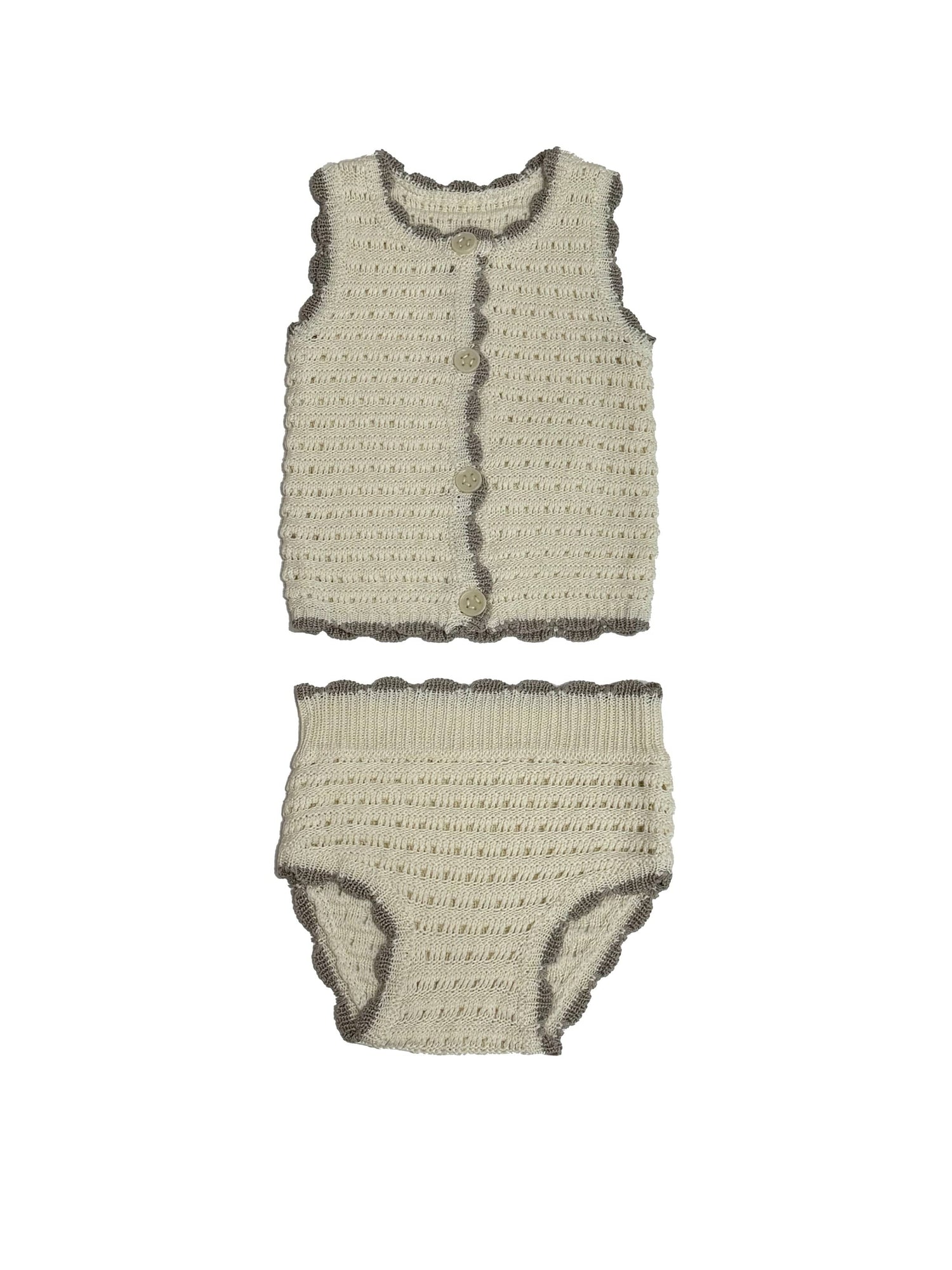 KIPP Collection Chunky Knit Set Taupe With Button Trim For Babies And Toddlers