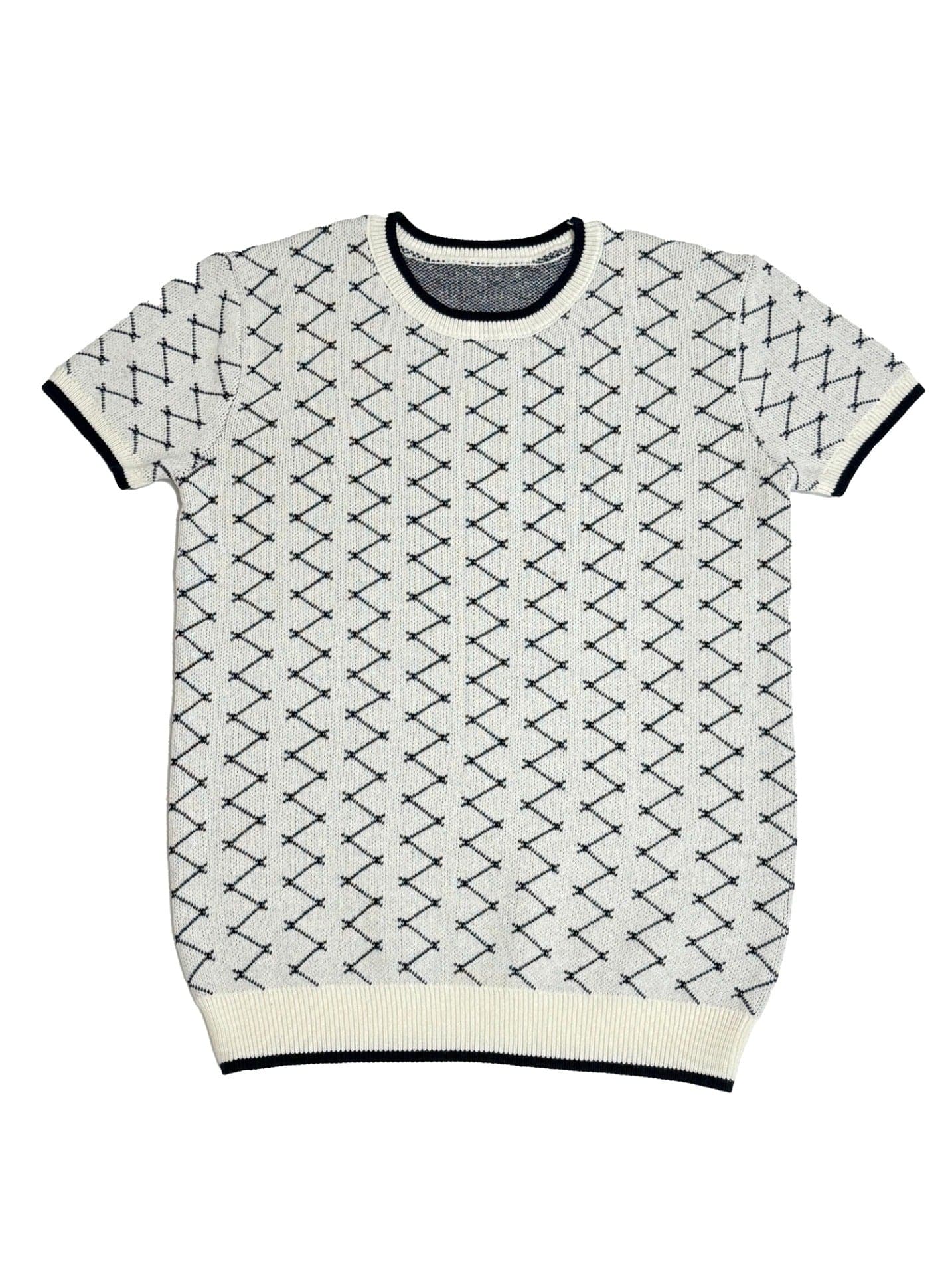 KIPP Collection Knit Sweater With Overall Print and Navy Trim for Everyday Wear