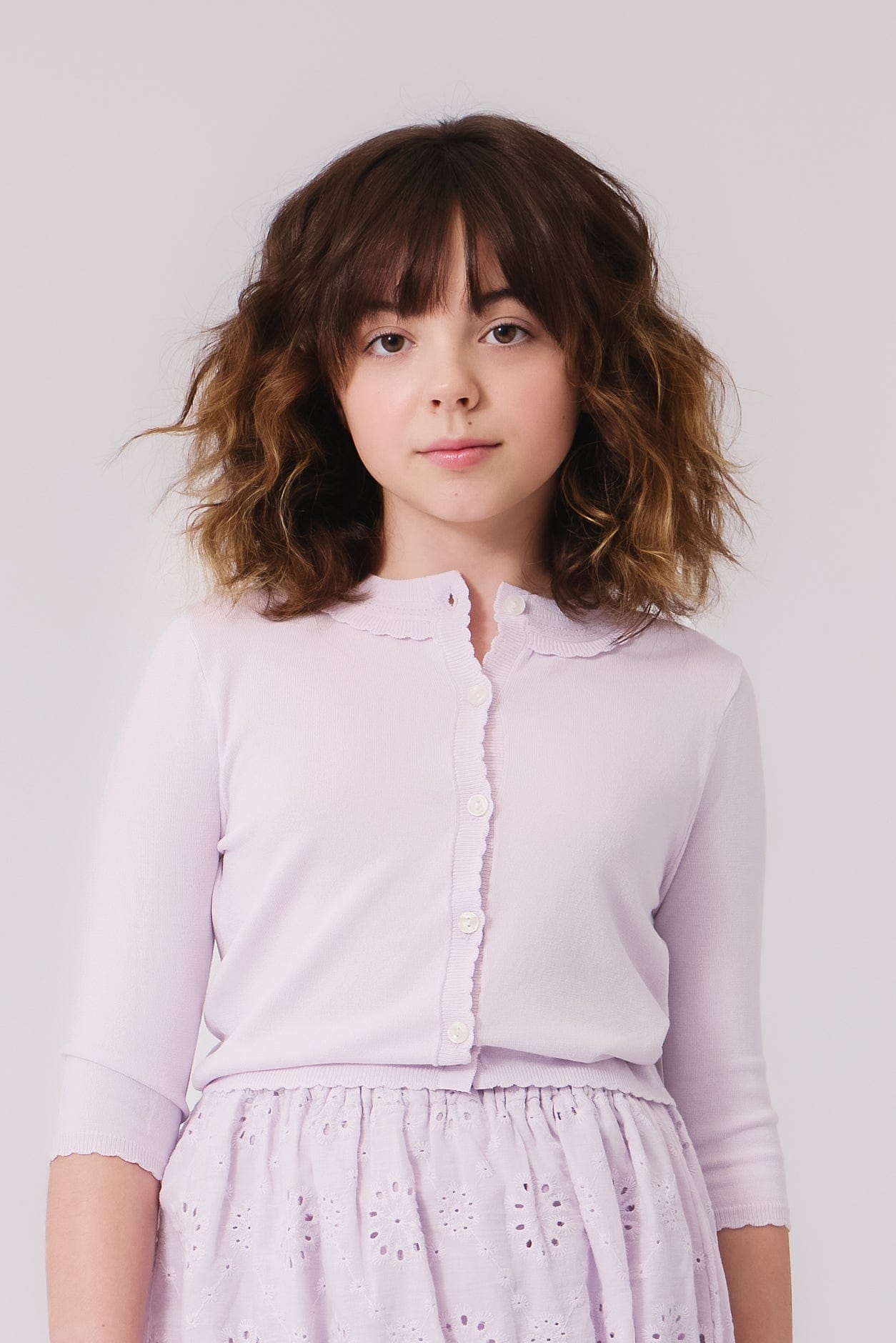 KIPP Collection Womens Cardigan with Soft Knit and Scalloped Edges Lavender