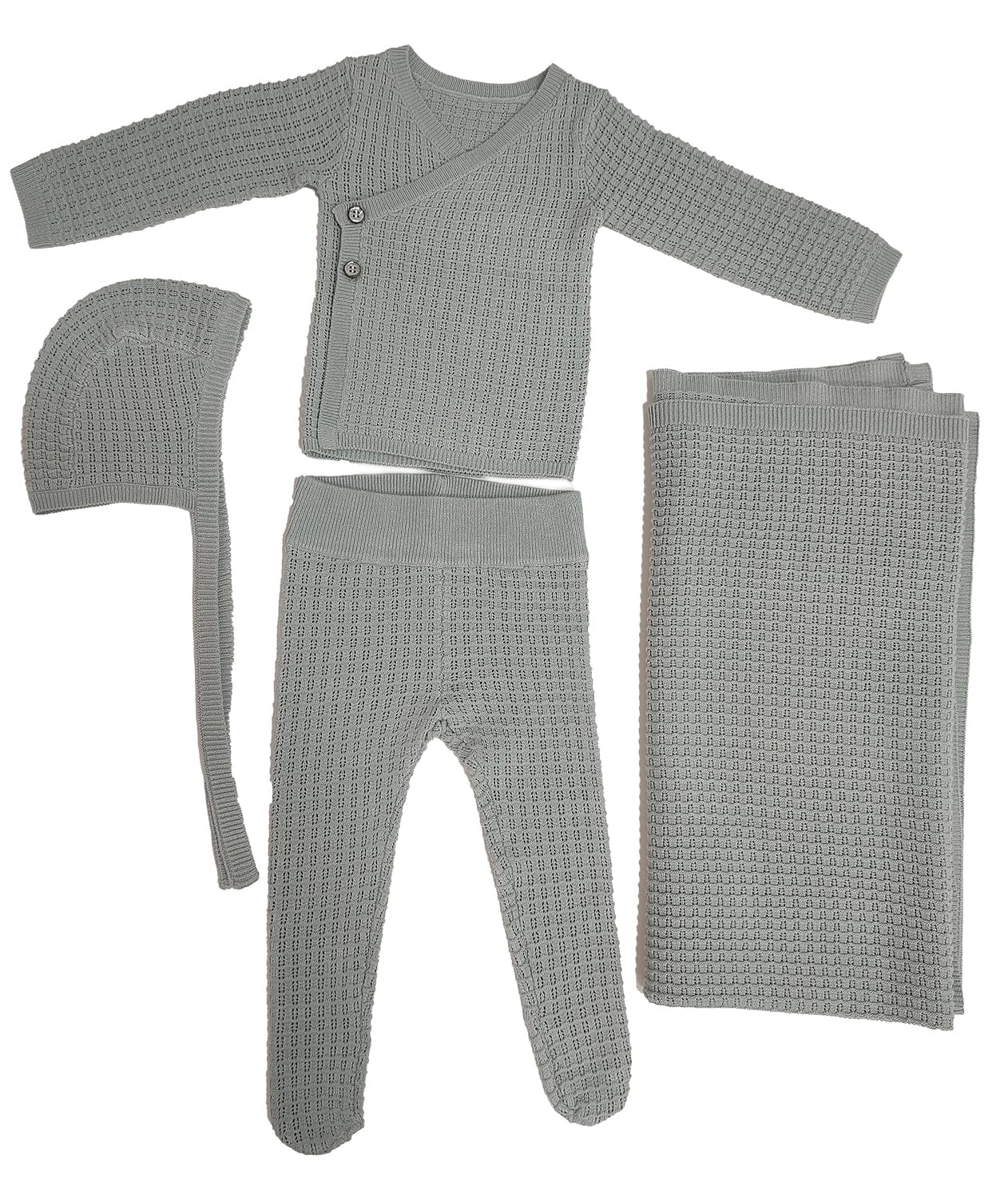 KIPP Collection Textured Wrap Knit 4pc Set Sage with Button Detail for Babies