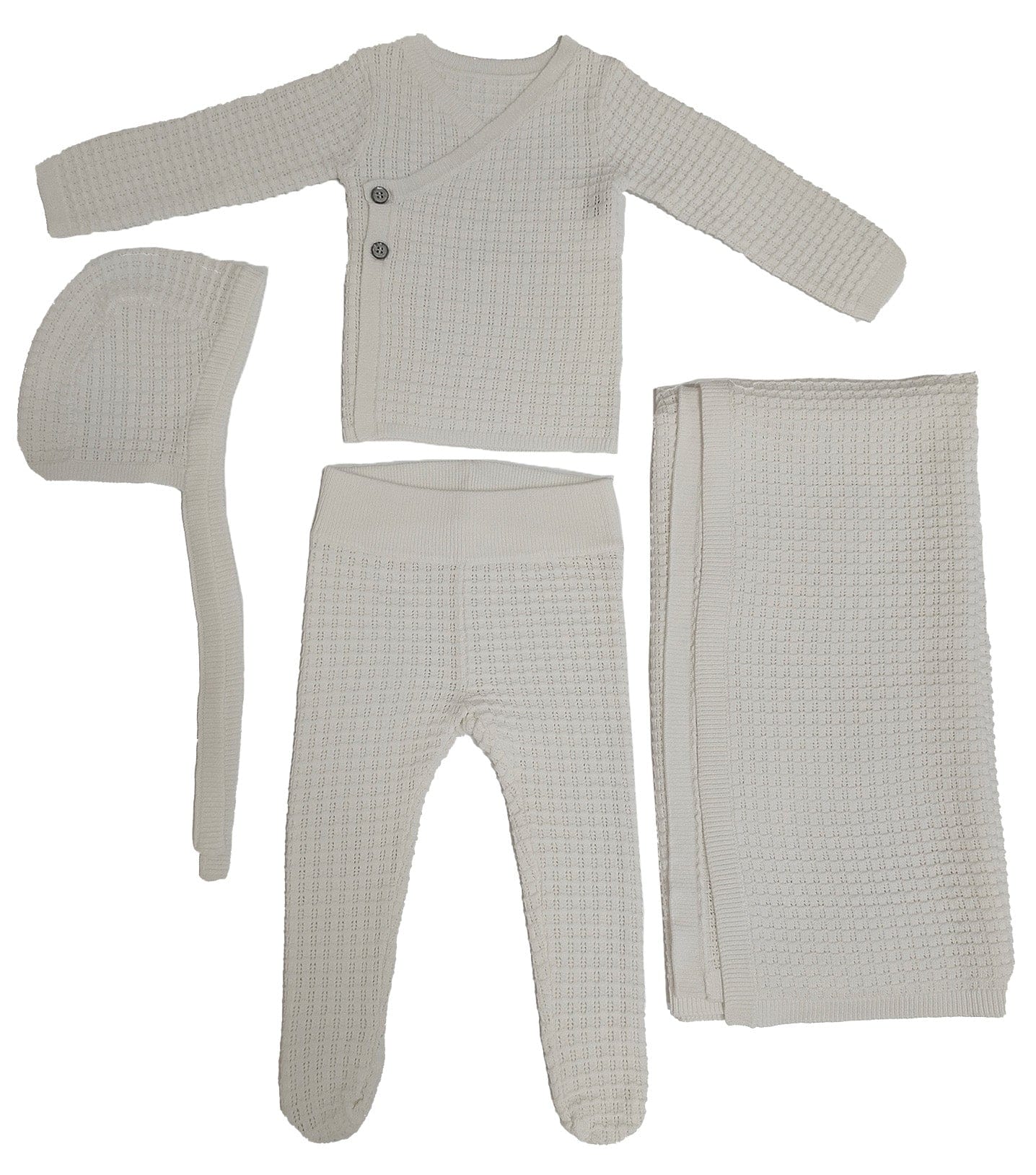 KIPP Collection Textured Knit Wrap 4 Piece Baby Gift Set With Hat For Newborns