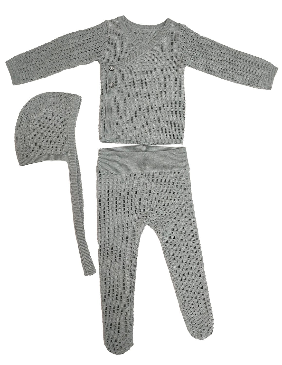 KIPP Collection Textured Wrap Knit 3pc Set With Wrap And Button Detail For Baby
