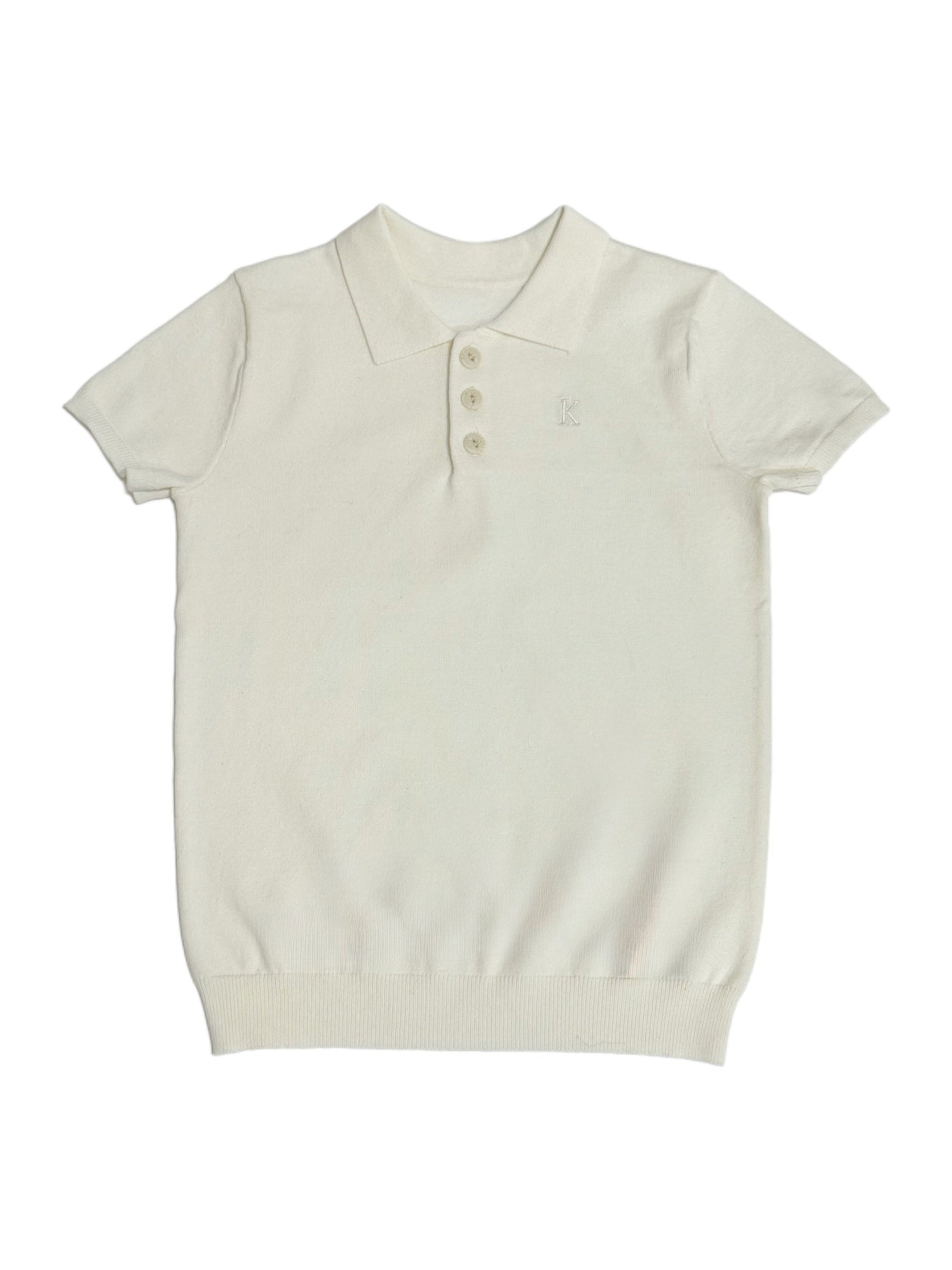 Lenox Knit Sweater - Natural - Sleeve, Collar, White, Polo shirt, Button | Everetts Place