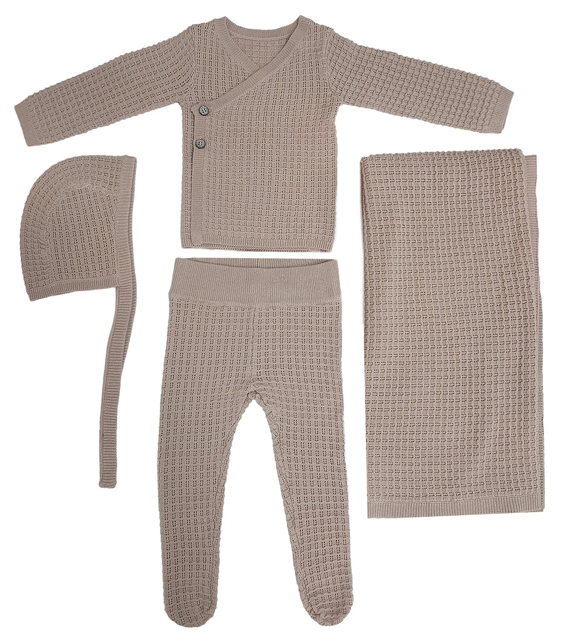 KIPP Collection Textured Wrap Knit 4Pc Set with Button Detail for Newborns