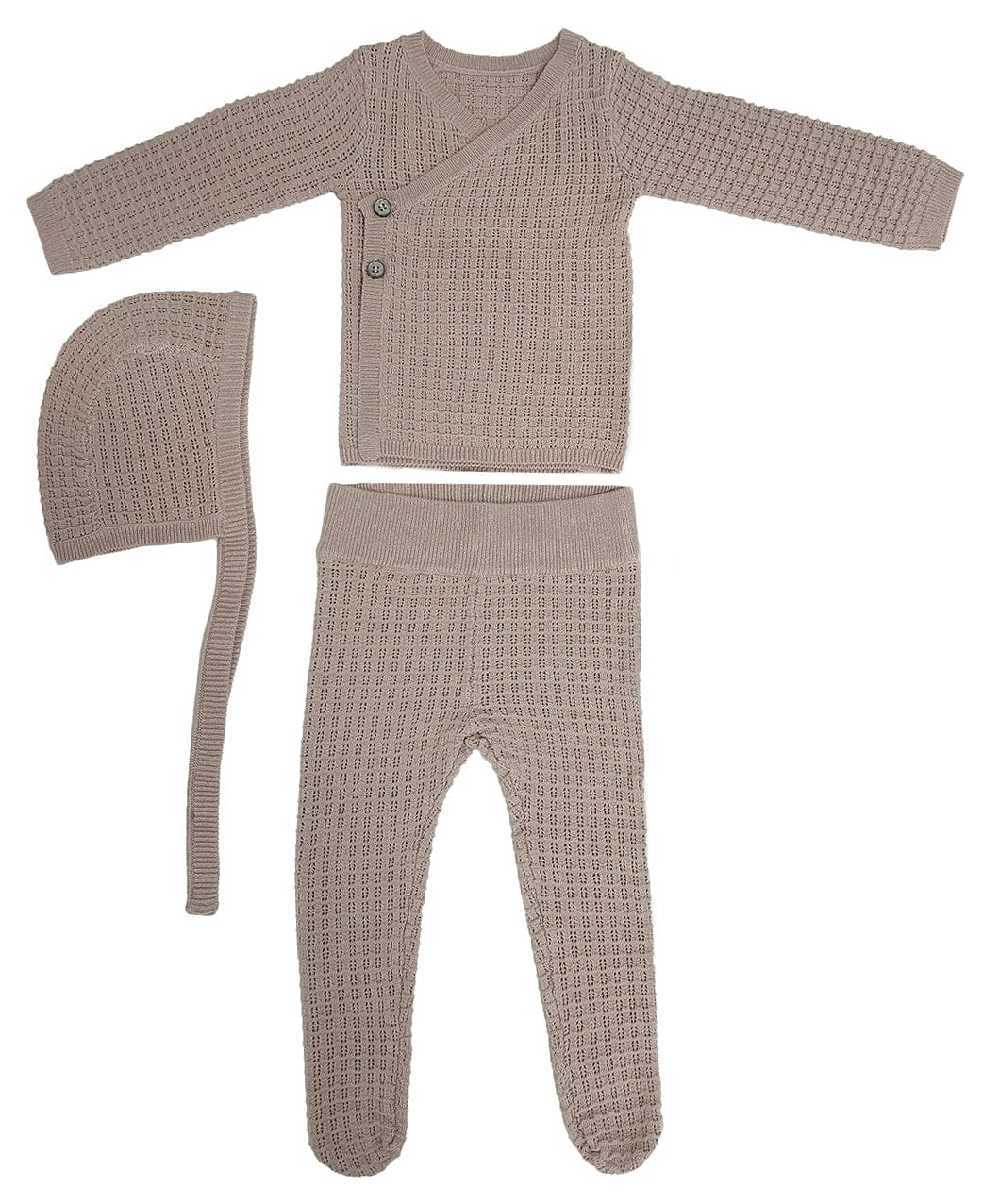 KIPP Collection Textured Wrap Knit 3pc Set with Button Detail for Baby Girls