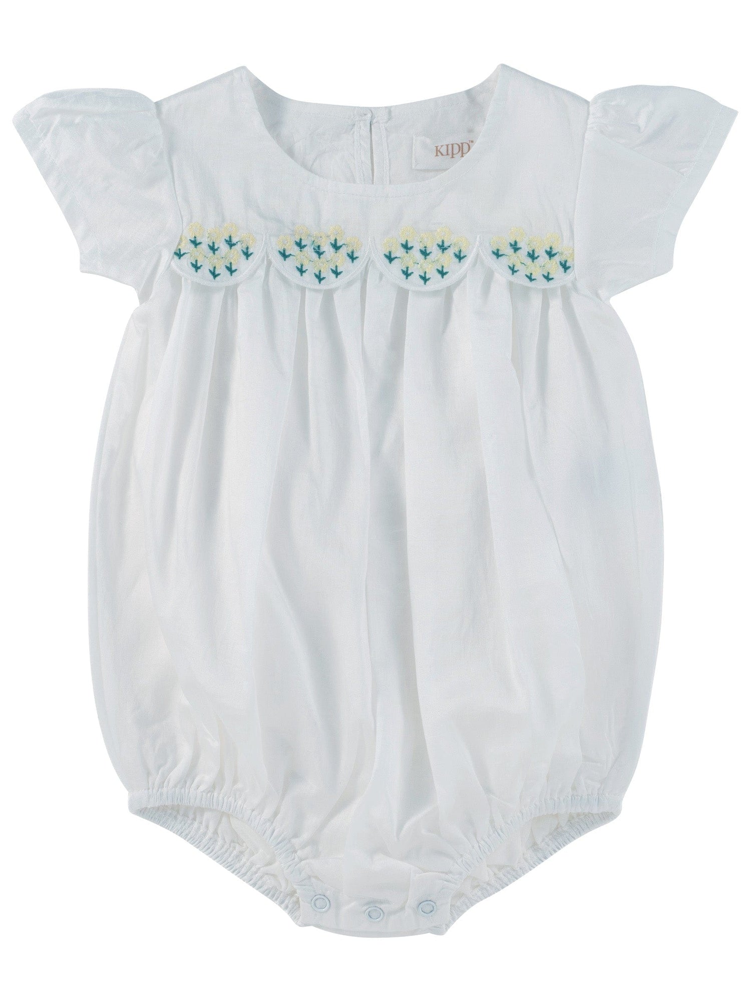 KIPP Baby Romper With Puff Sleeves Floral Embroidery In Yellow For Infants