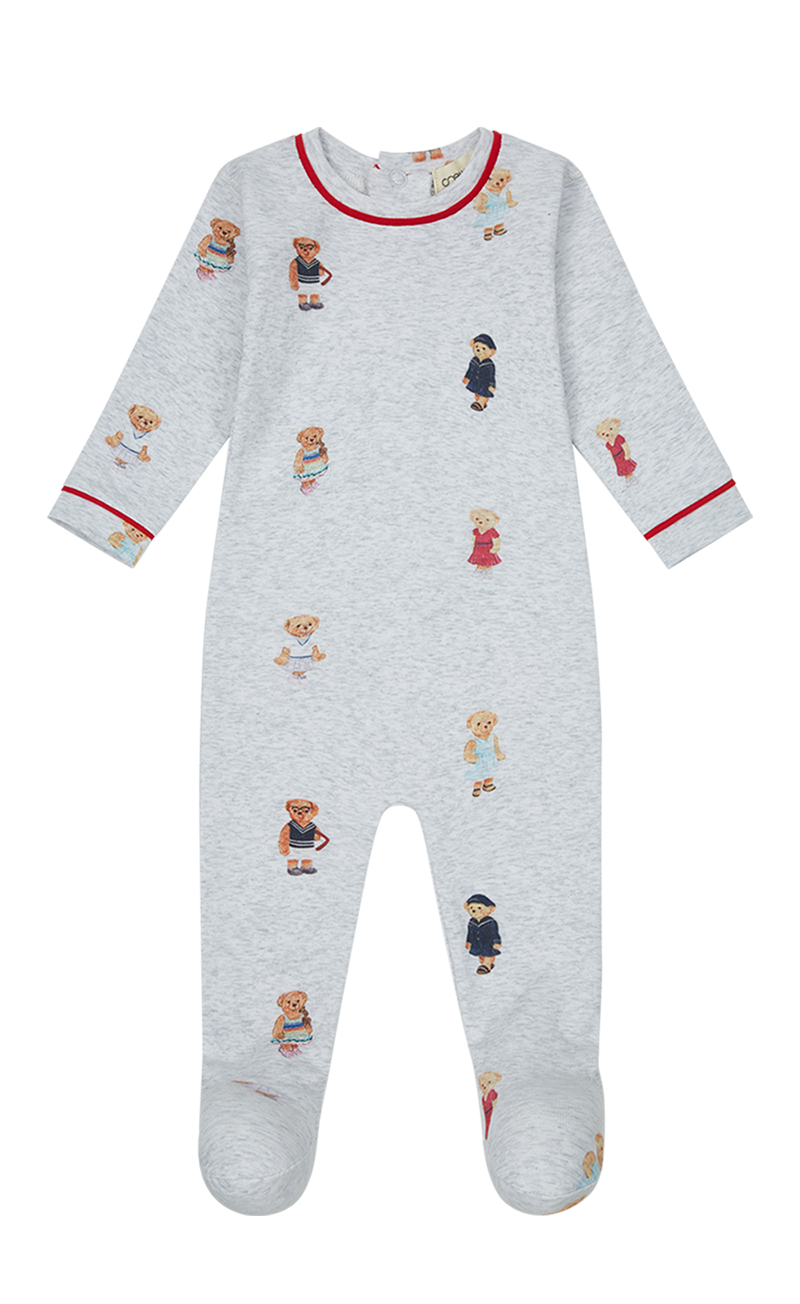 Crew Kids Bear Footie Long Sleeve Baby Onesie Grey Red