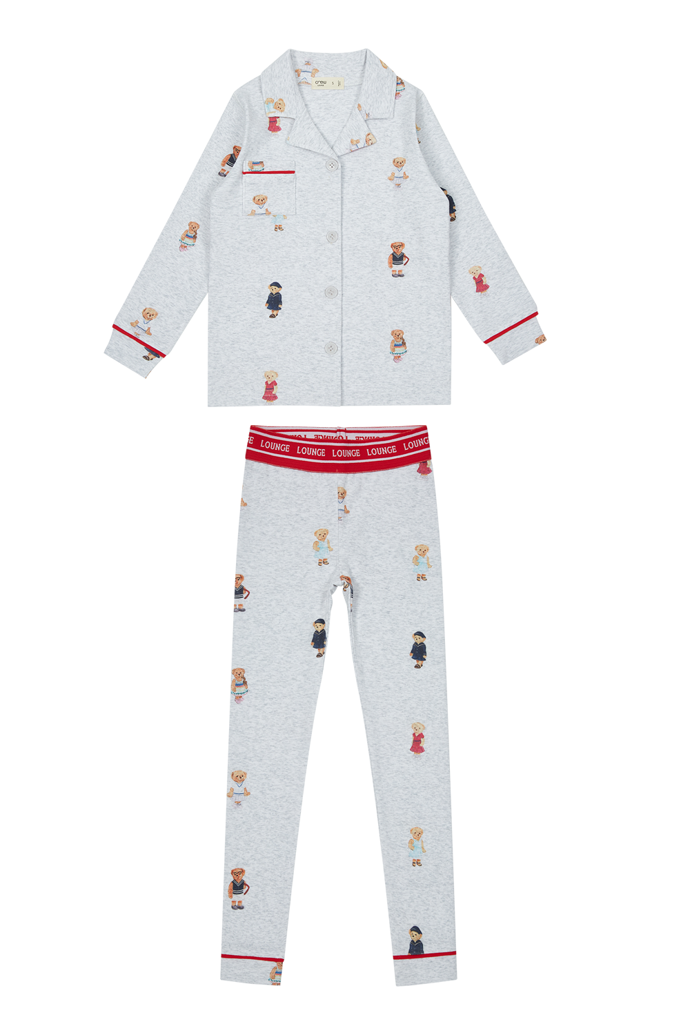 Crew Kids NY Bear Grandpa Pajama Set Grey Red Sleepwear For Kids