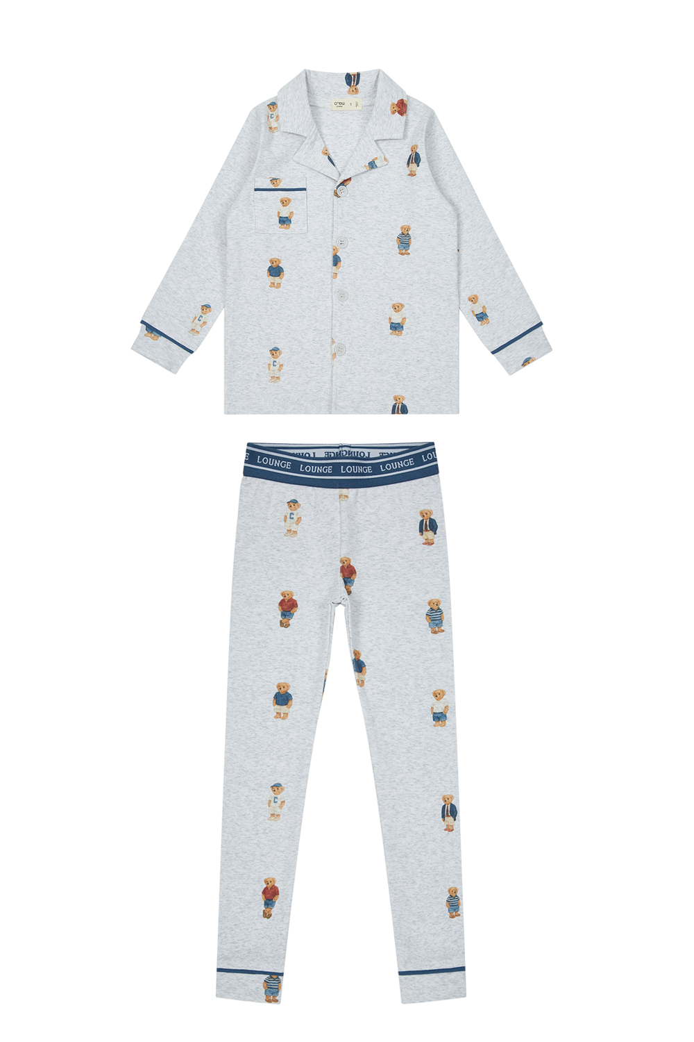 Crew Kids NY Bear Grandpa Long Sleeve Pajama Set Grey Blue