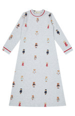 Teddy Nightgown Grey Red Bear Print Long Sleeve Grandpa Style Kids Nightgown by Crew Kids NY at Everetts Place