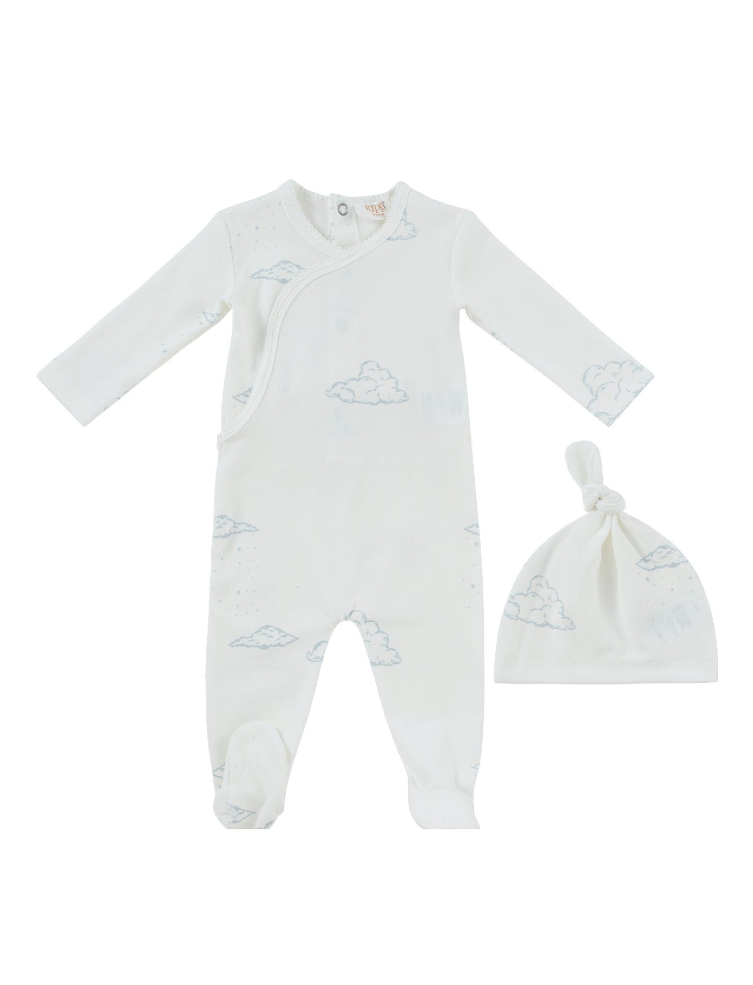 KIPP Collection Wrap Footie and Hat Set with Cloud Detail for Newborns