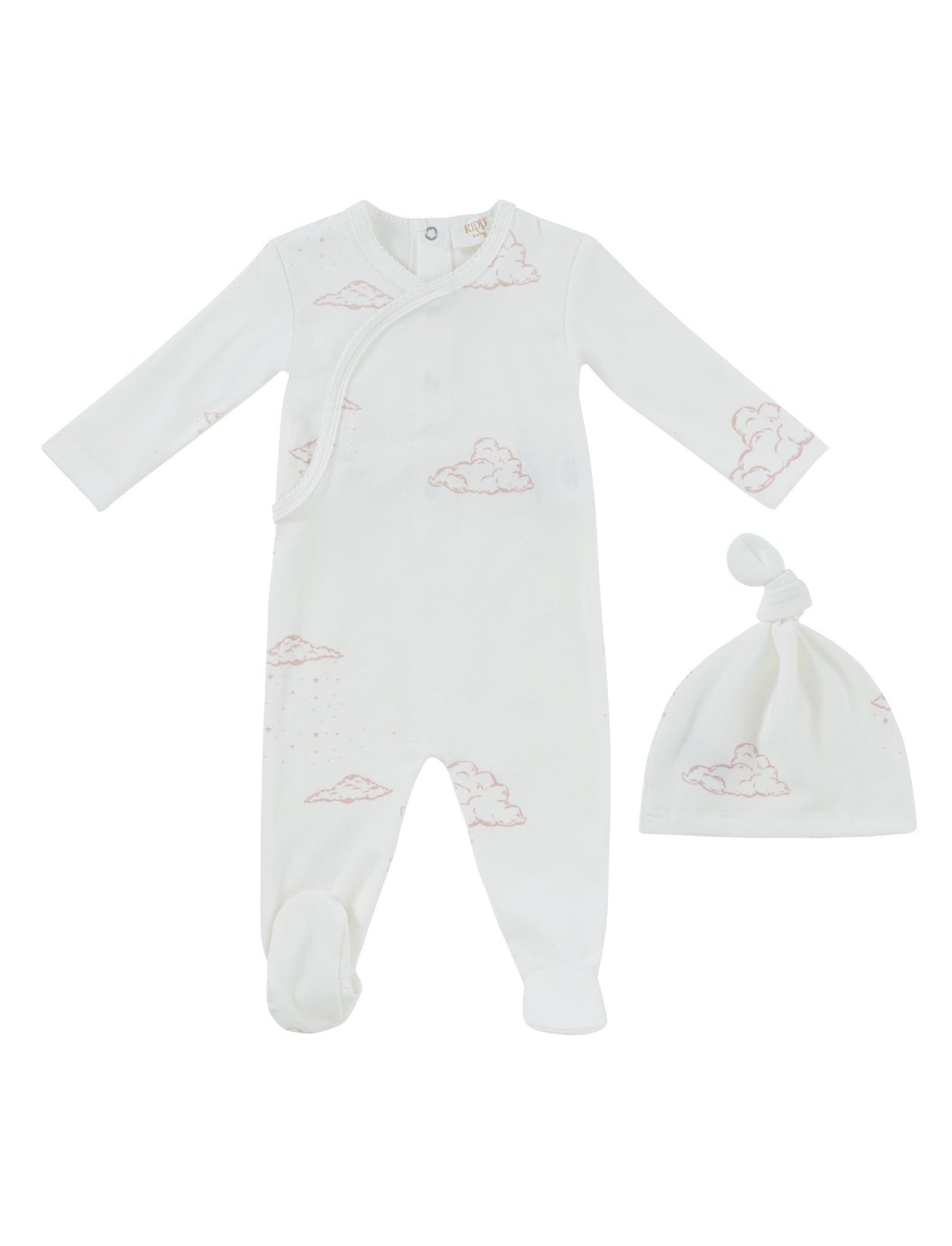 KIPP Collection Baby Wrap Footie and Hat Set with Cloud Detail for Newborns