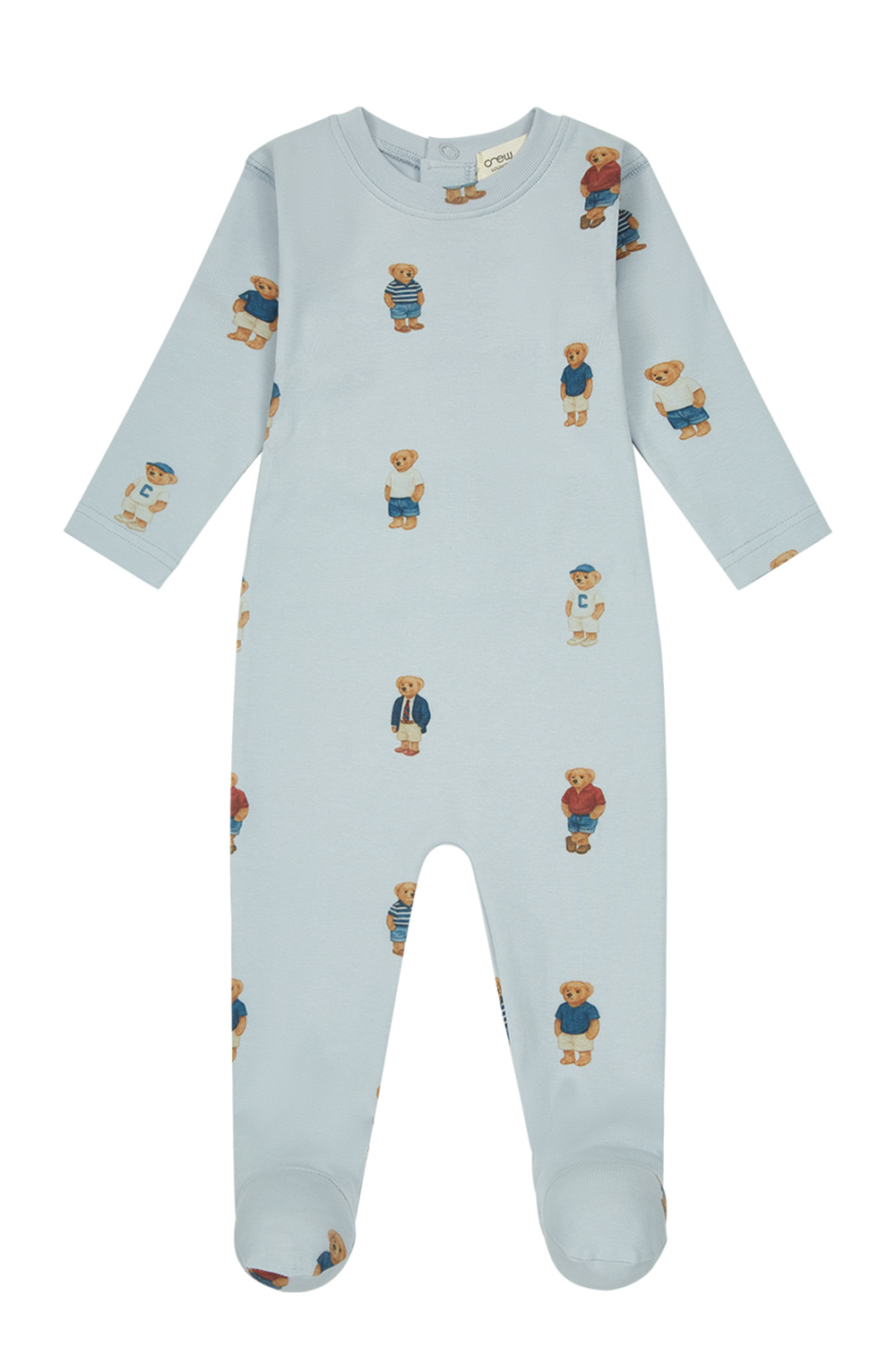 Crew Kids NY Bear Footie Light Blue Long Sleeve Baby Onesie