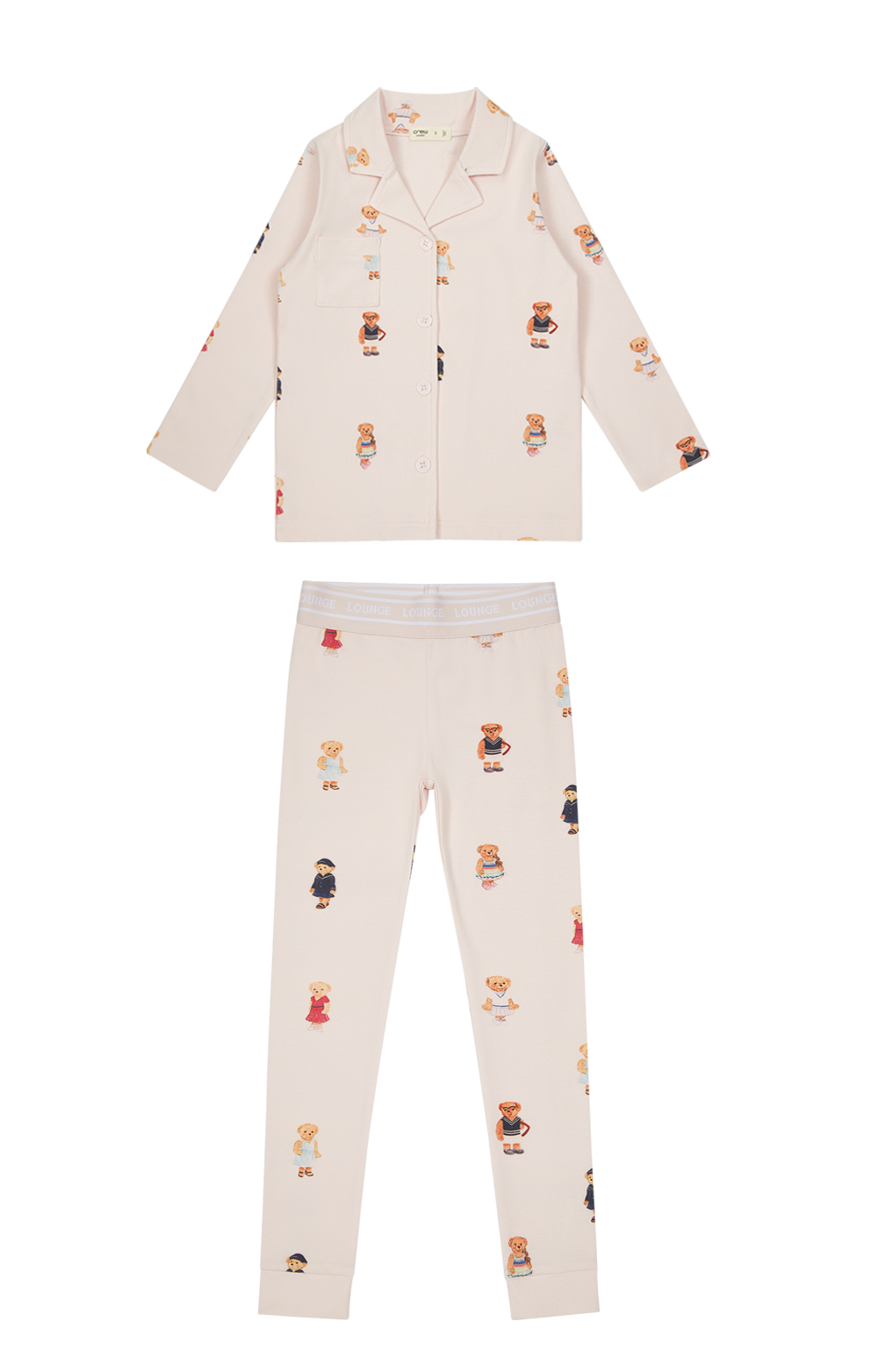 Crew Kids NY Bear Grandpa Pajama Set Long Sleeve Shirt and Pants Light Pink