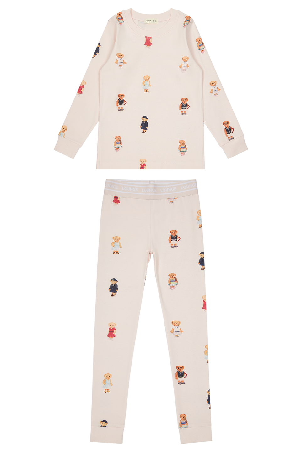 Teddy Bear Pajama Set For Kids Light Pink Long Sleeve