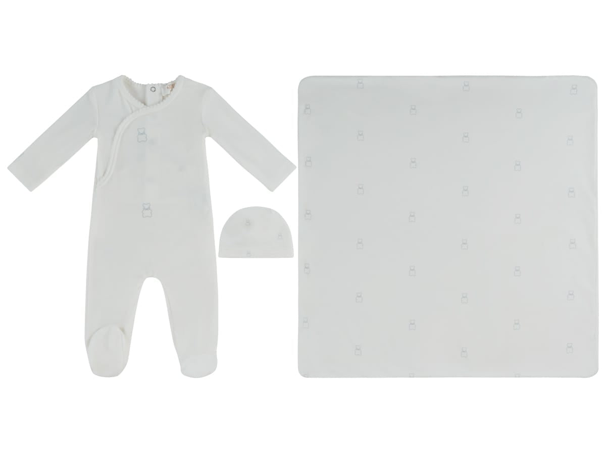 Petit Ours Pattern Footie, Hat & Blanket Set - Blue by KIPP™ Collection