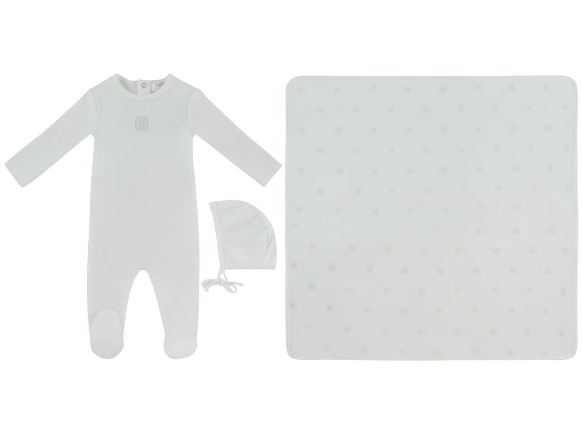 KB Logo Footie, Hat and Blanket Set - White by KIPP™ Collection