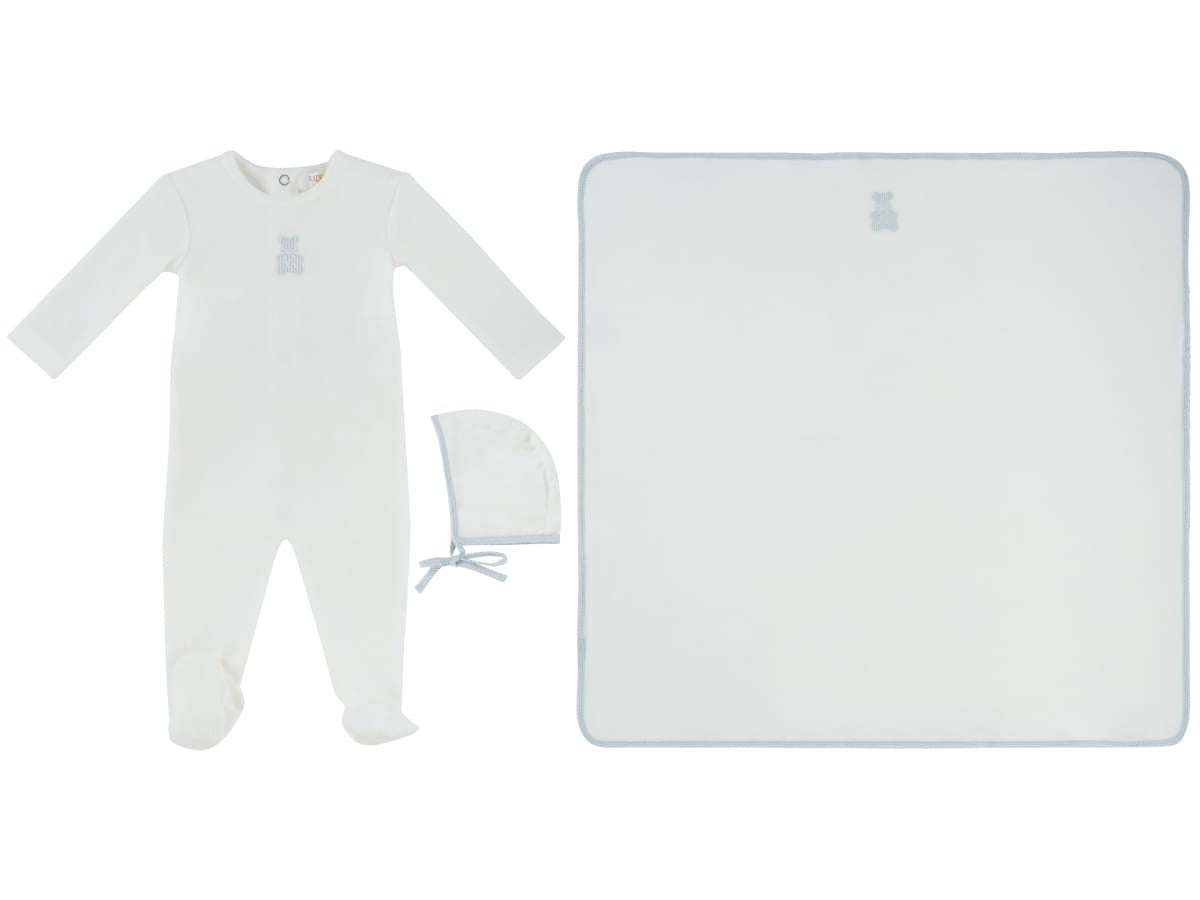 Petit Ours Footie, Hat and Blanket Set - White Blue by KIPP™ Collection