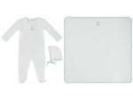 Petit Ours Footie, Hat and Blanket Set - White Blue by KIPP™ Collection