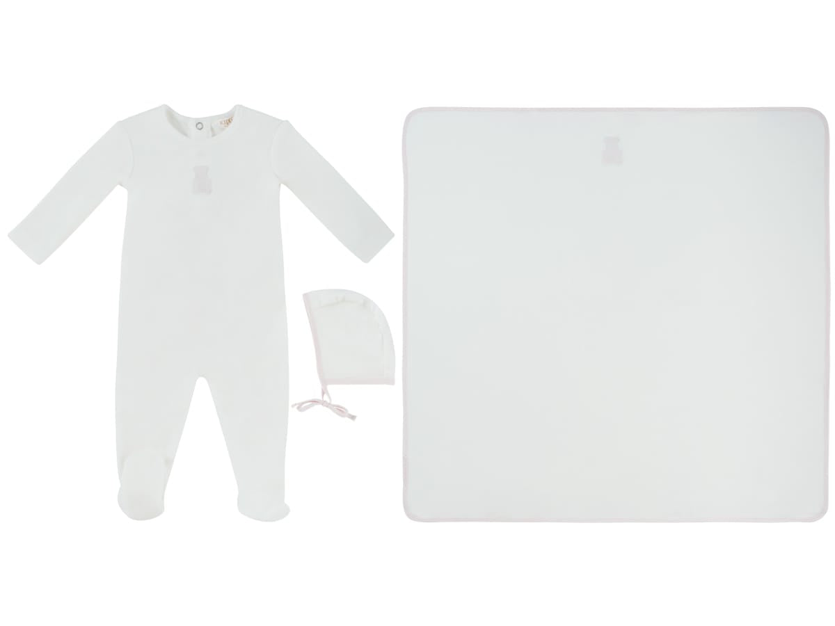 Petit Ours Footie, Hat and Blanket Set - White Pink by KIPP™ Collection