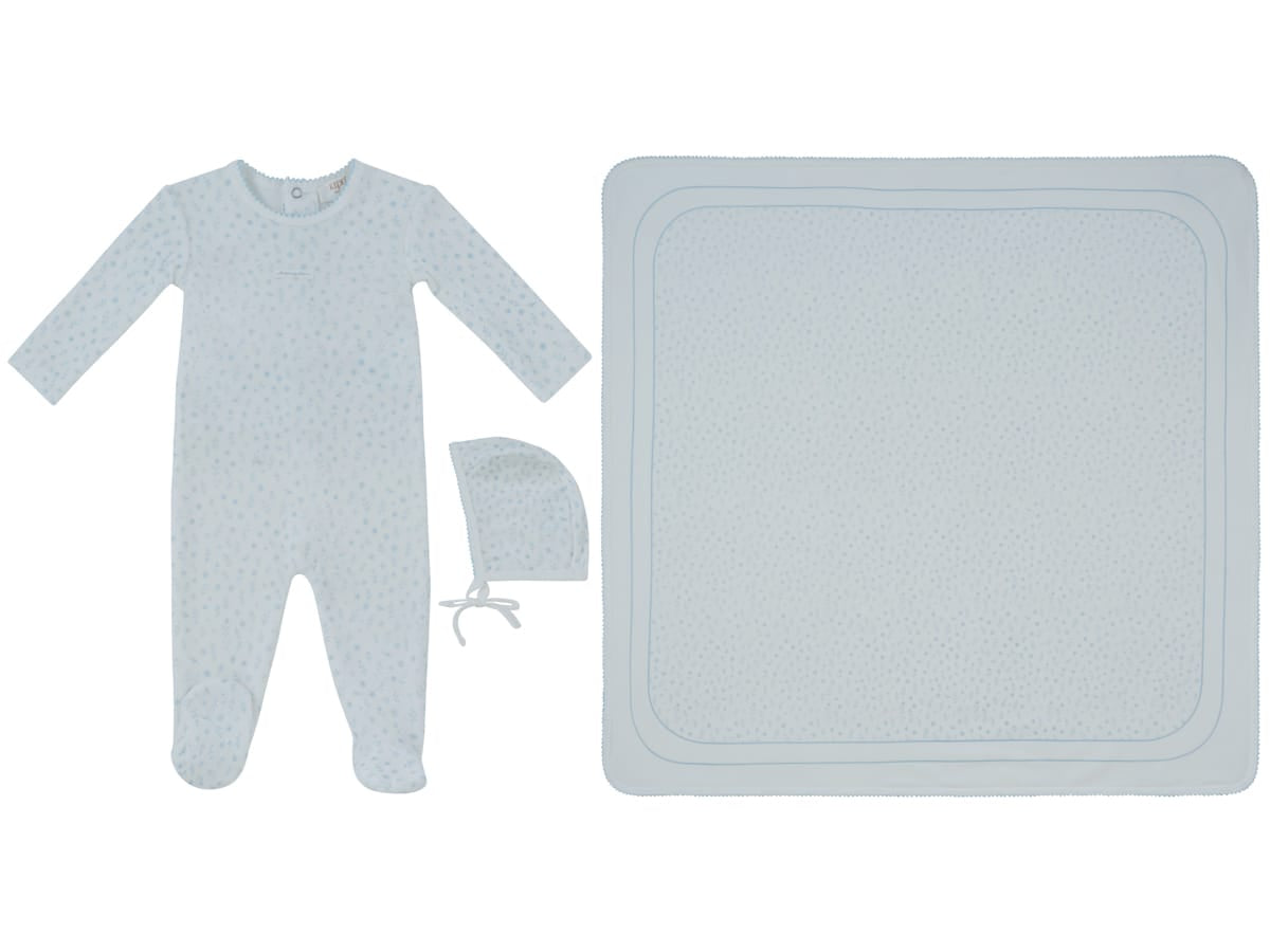 Whispering Blooms Footie, Hat & Blanket Set - Blue by KIPP™ Collection