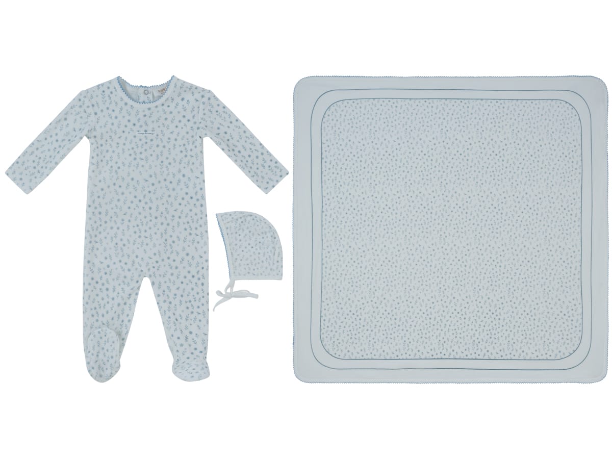 Whispering Blooms Footie, Hat & Blanket Set - Dark Blue by KIPP™ Collection