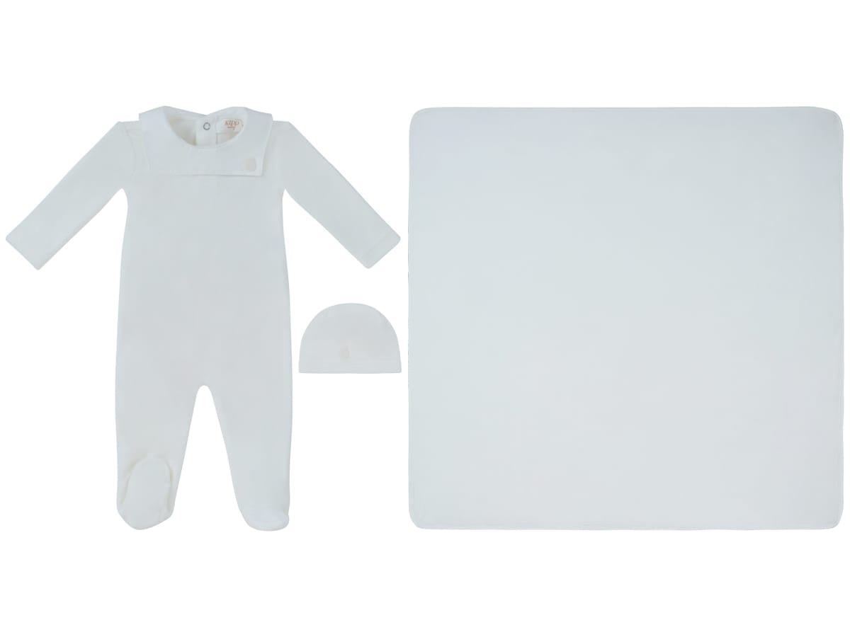 Classic Bib Footie, Hat & Blanket Set - White by KIPP™ Collection